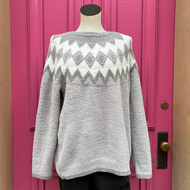 Barefoot Dreams gray white print sweater size 1X