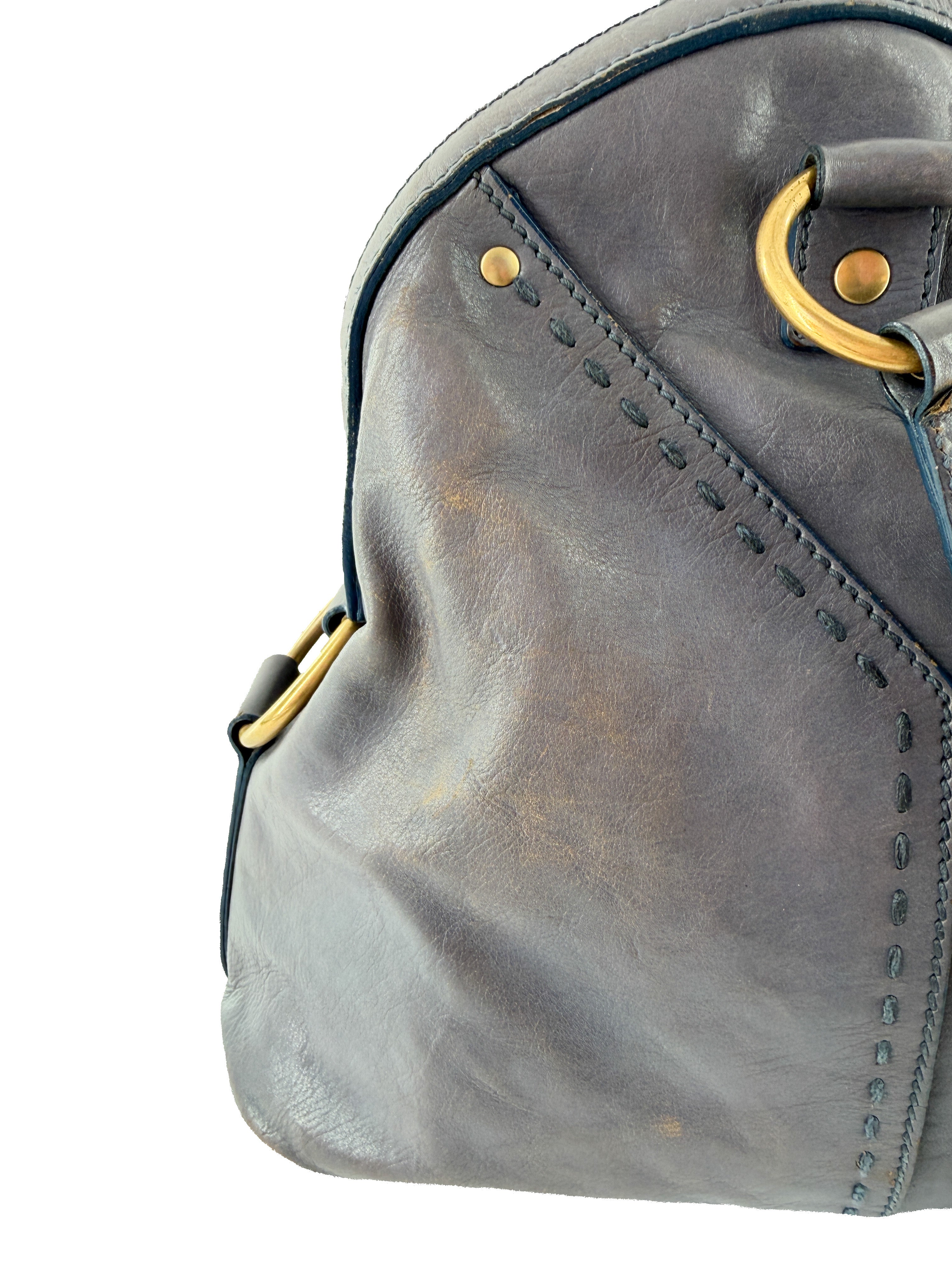 Saint Laurent denim blue distressed leather Muse 156464-0122 *as is*