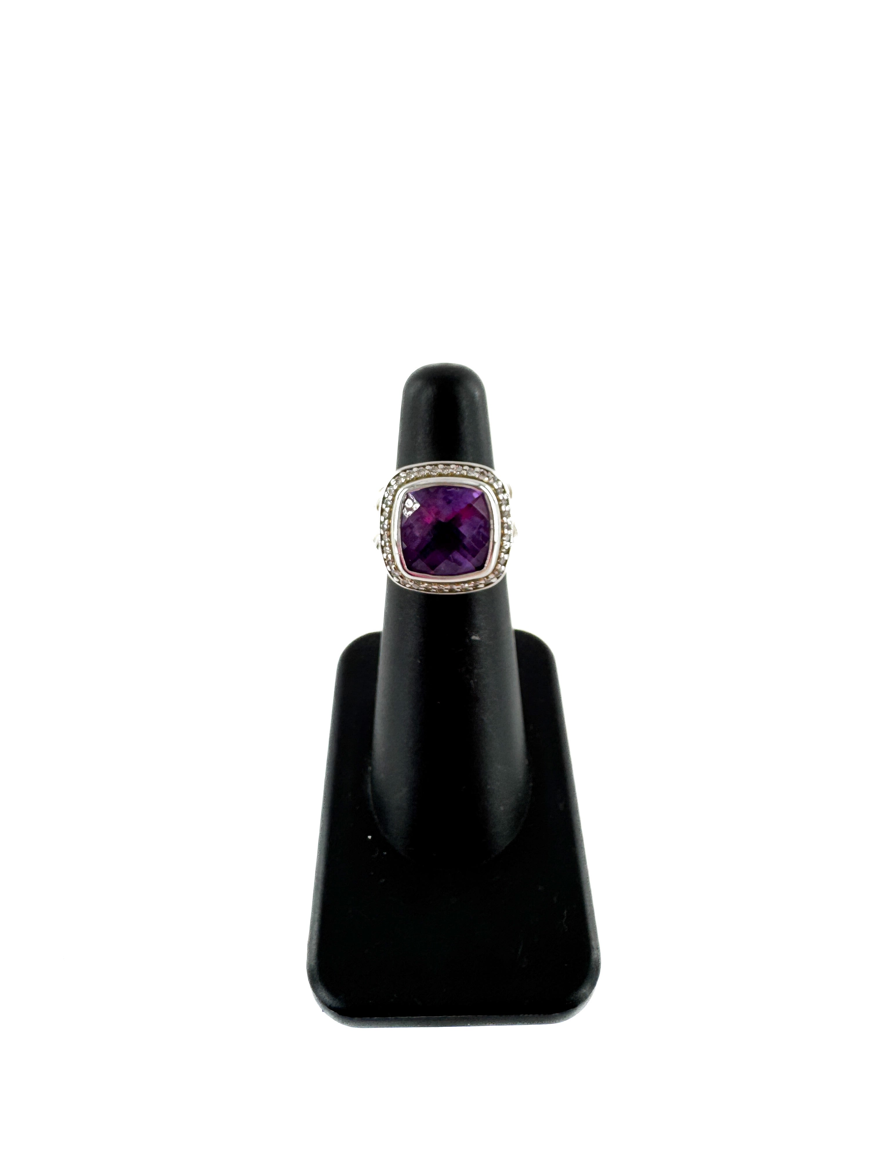 David Yurman 11mm Albion amethyst, sterling silver, diamonds ring