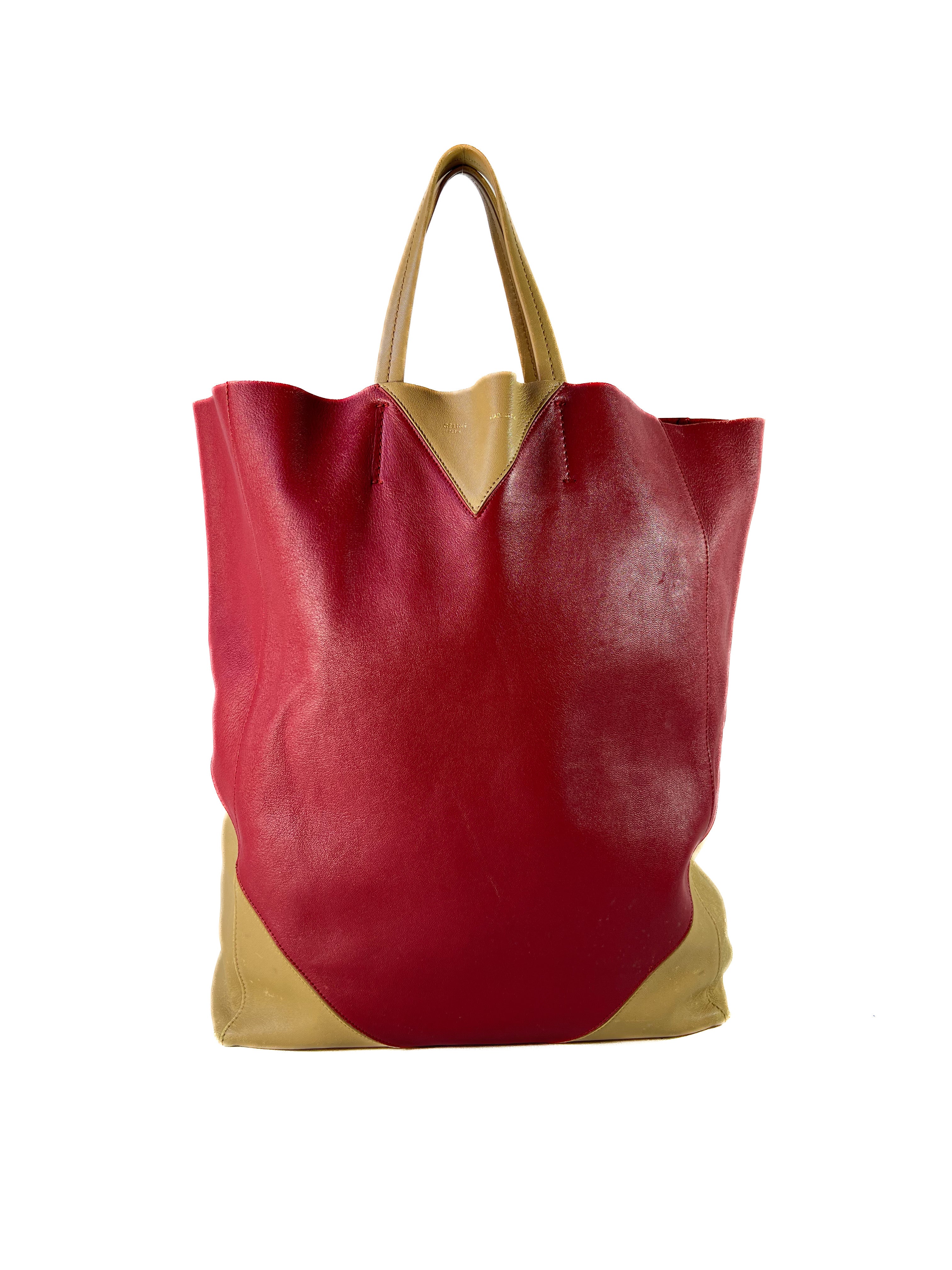 Celine Cabas vertical red/beige leather tote FGA0153