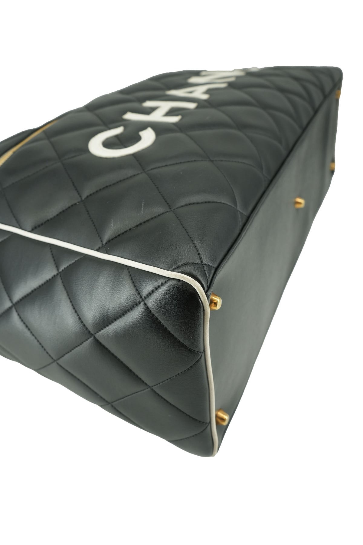 Chanel black white leather quilted Bowler Duffle bag 3583540