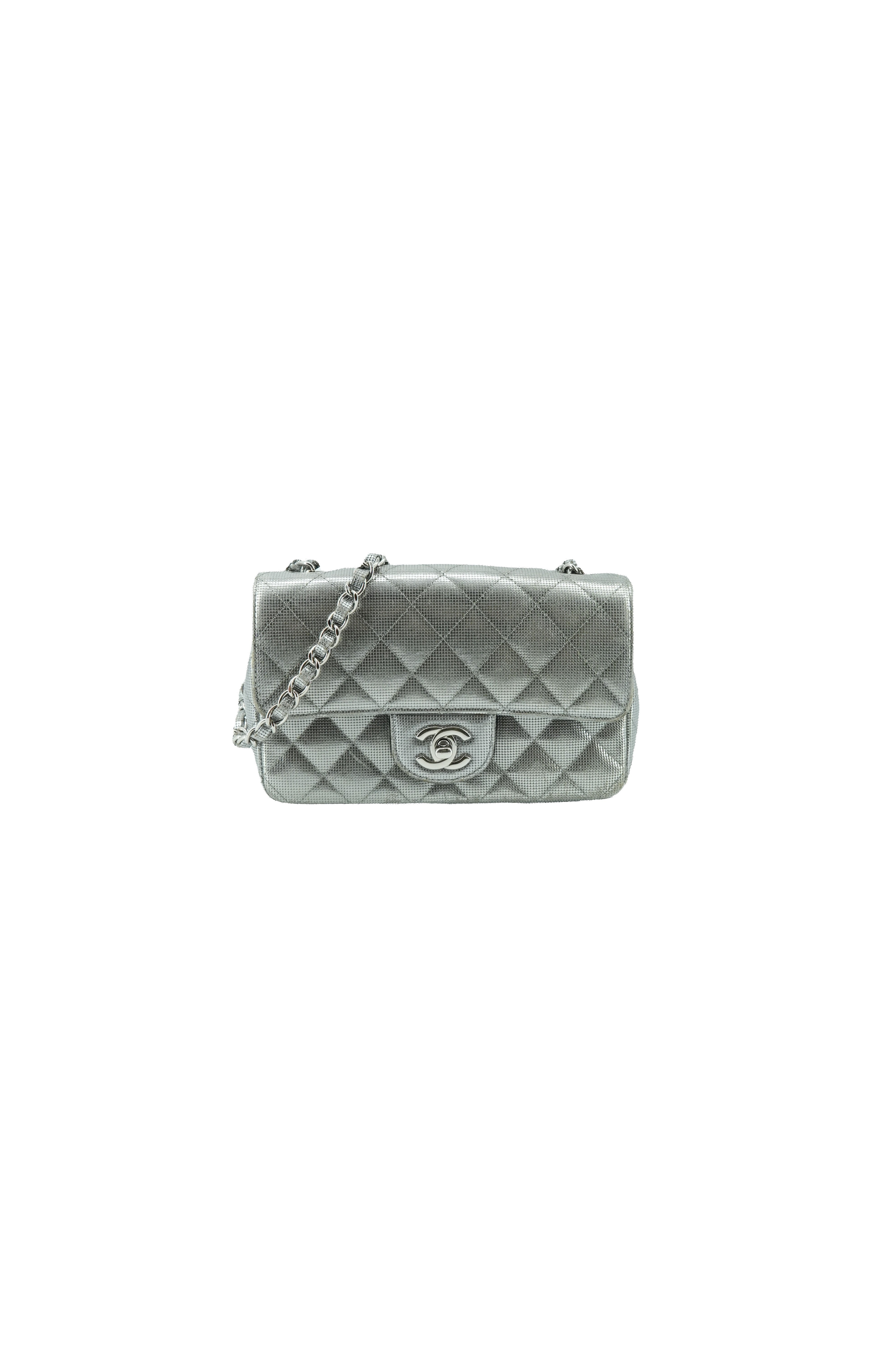 Chanel silver metallic pixel effect mini flap 21996688