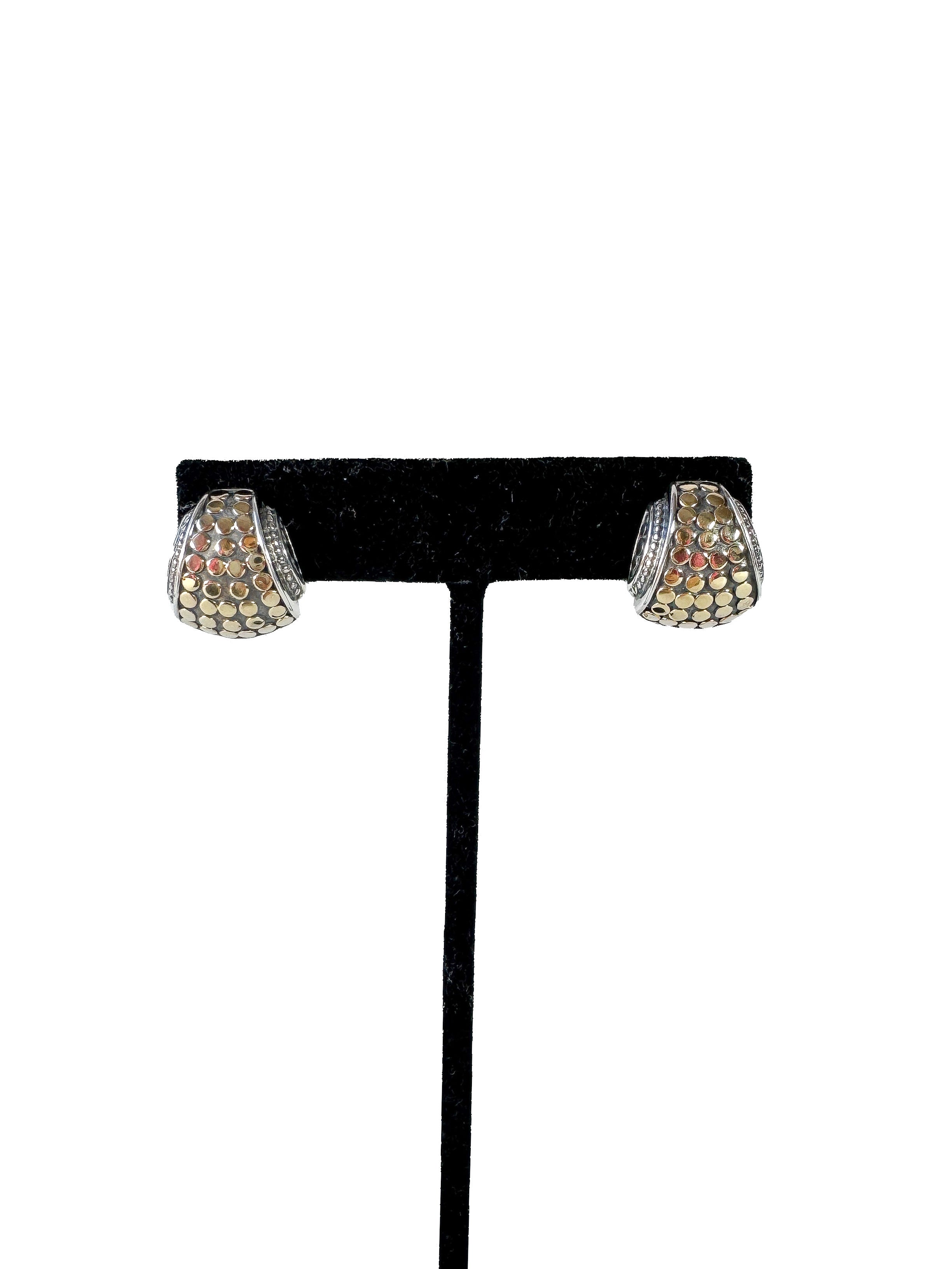 John Hardy sterling silver 18k gold leaf Ayu dot collection earrings