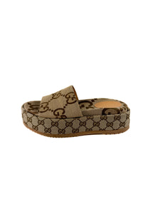 Gucci brown signature cloth slides size 37 BOX