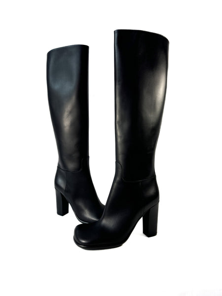 Bottega Veneta black Shibuya calf knee high leather boots size 39 NEW