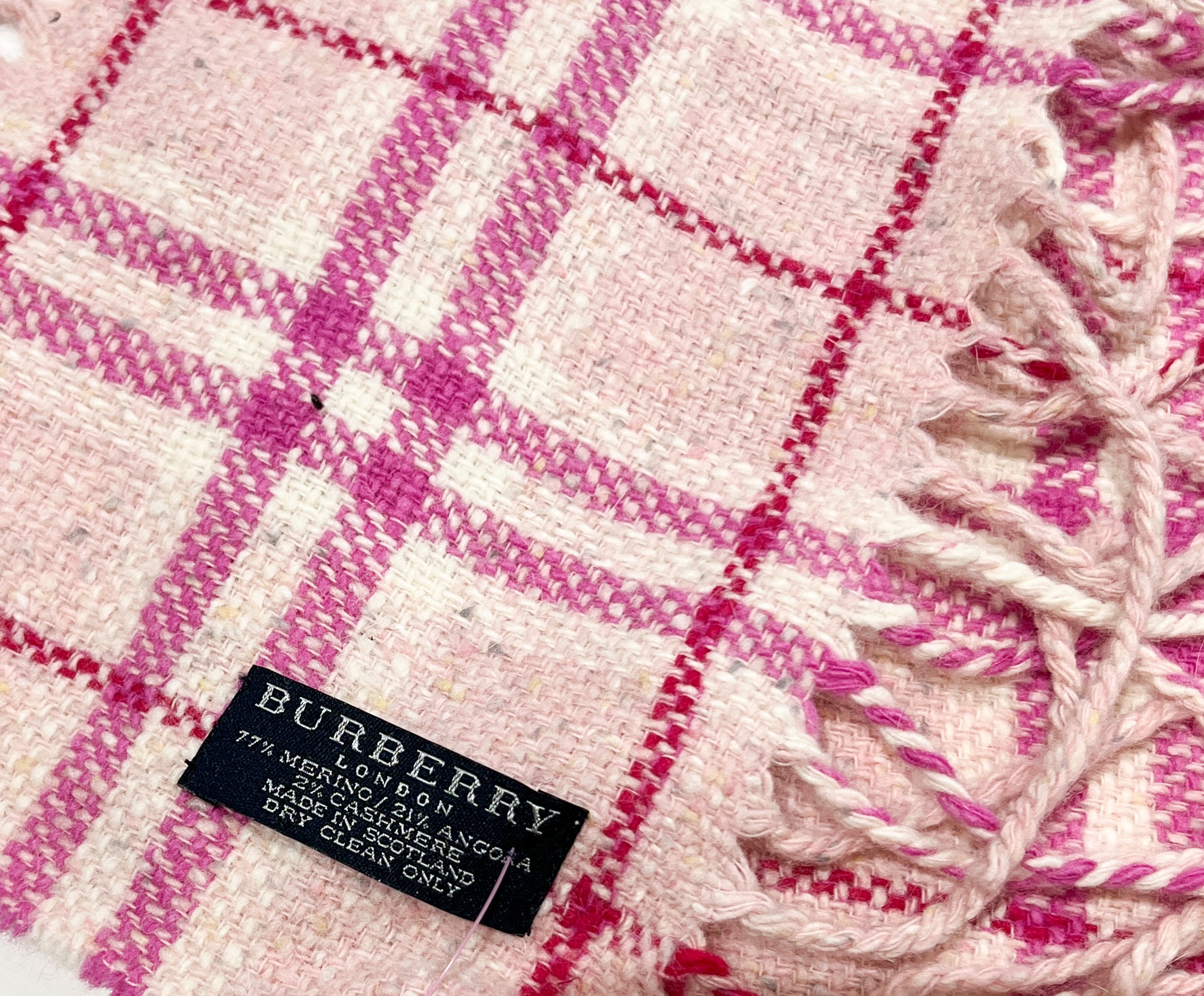 Burberry pink plaid fringe scarf