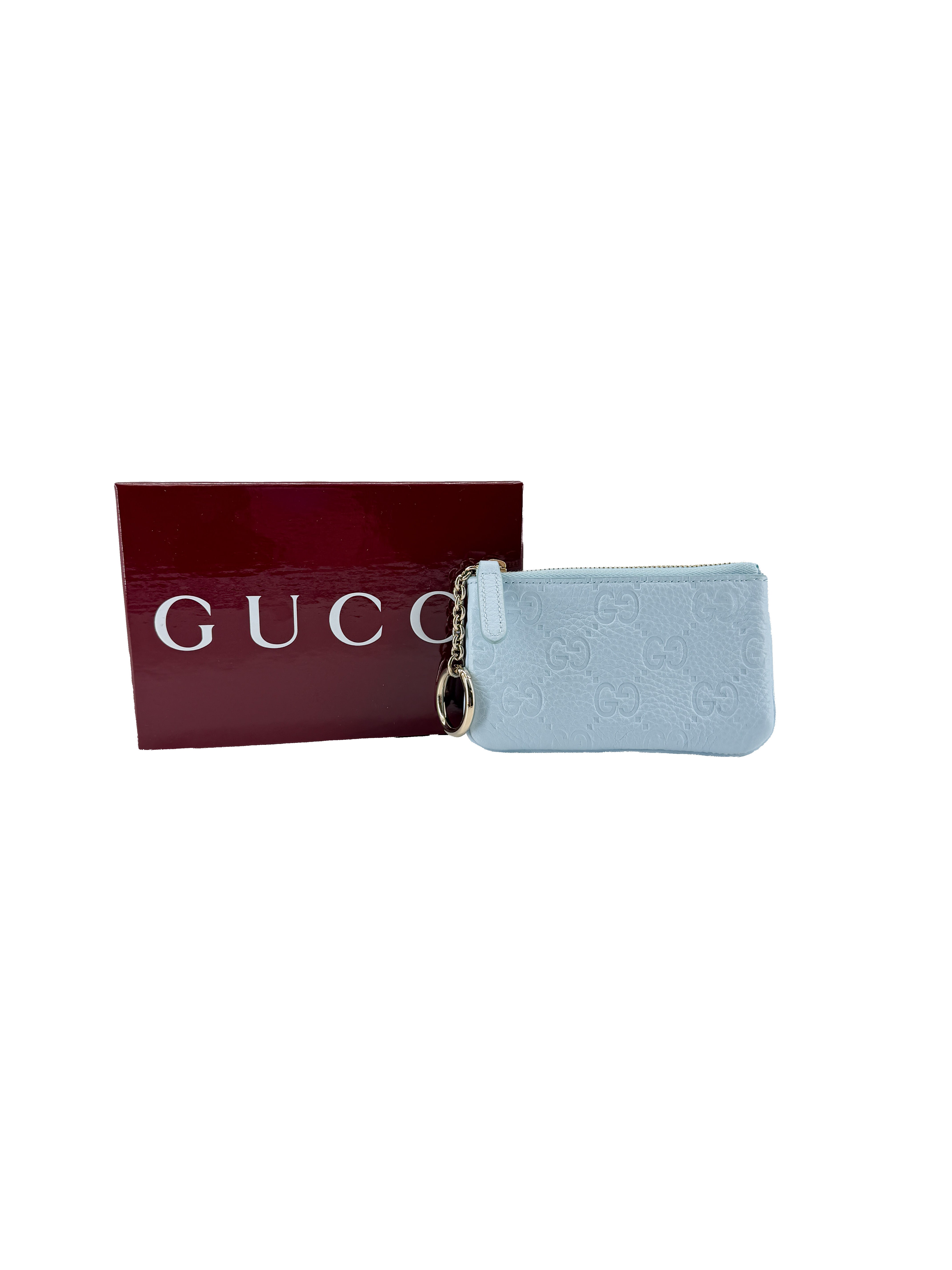 Gucci light blue leather Emblem zip key case 815891 1147