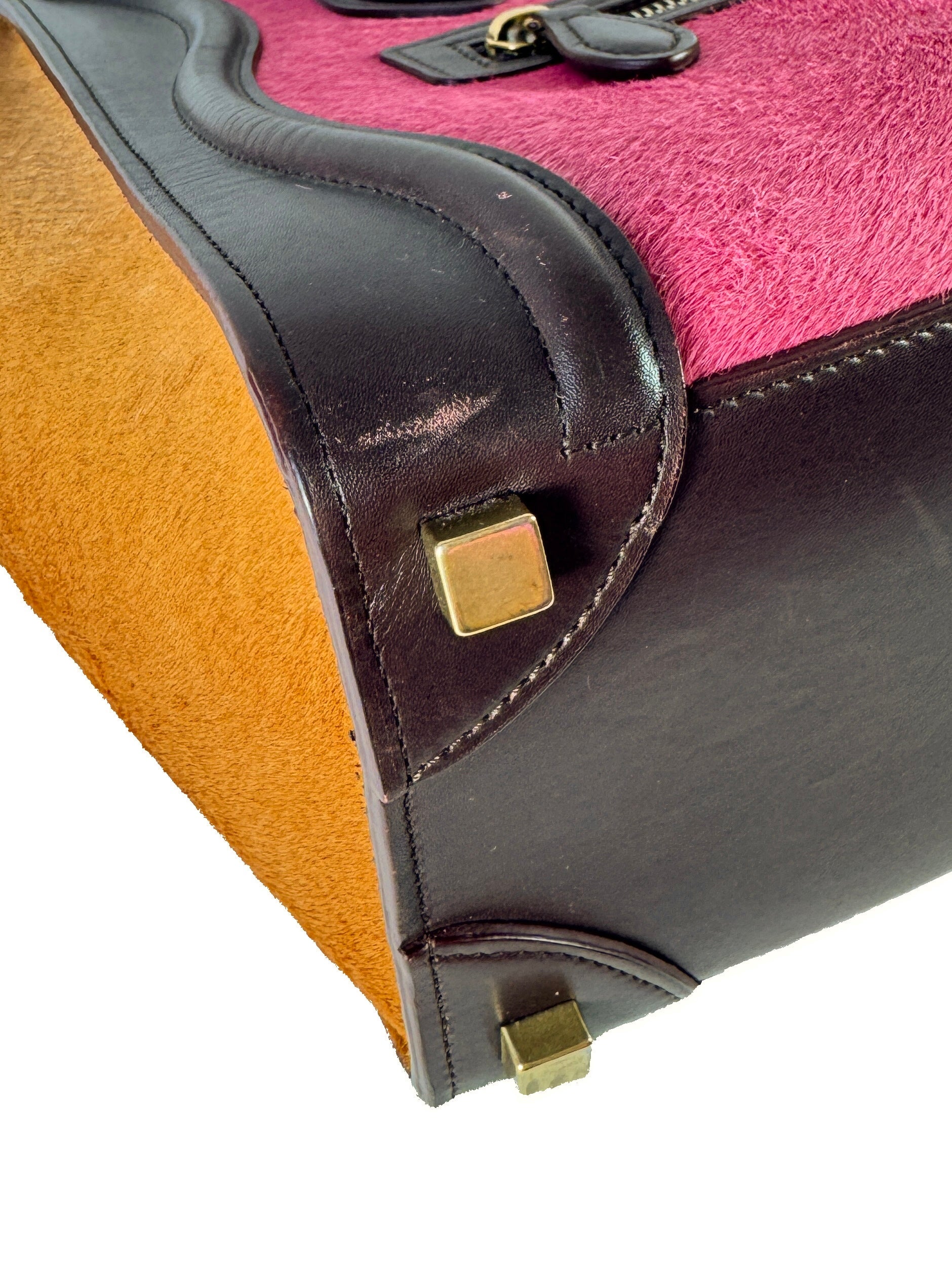 Celine burgundy, pink, and orange leather/pony hair Luggage micro F-GA-0154