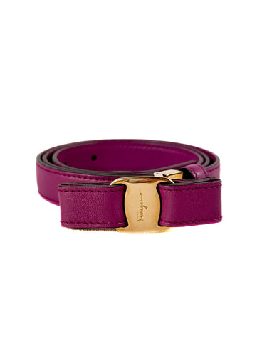 Salvatore Ferragamo purple leather Vara bow belt