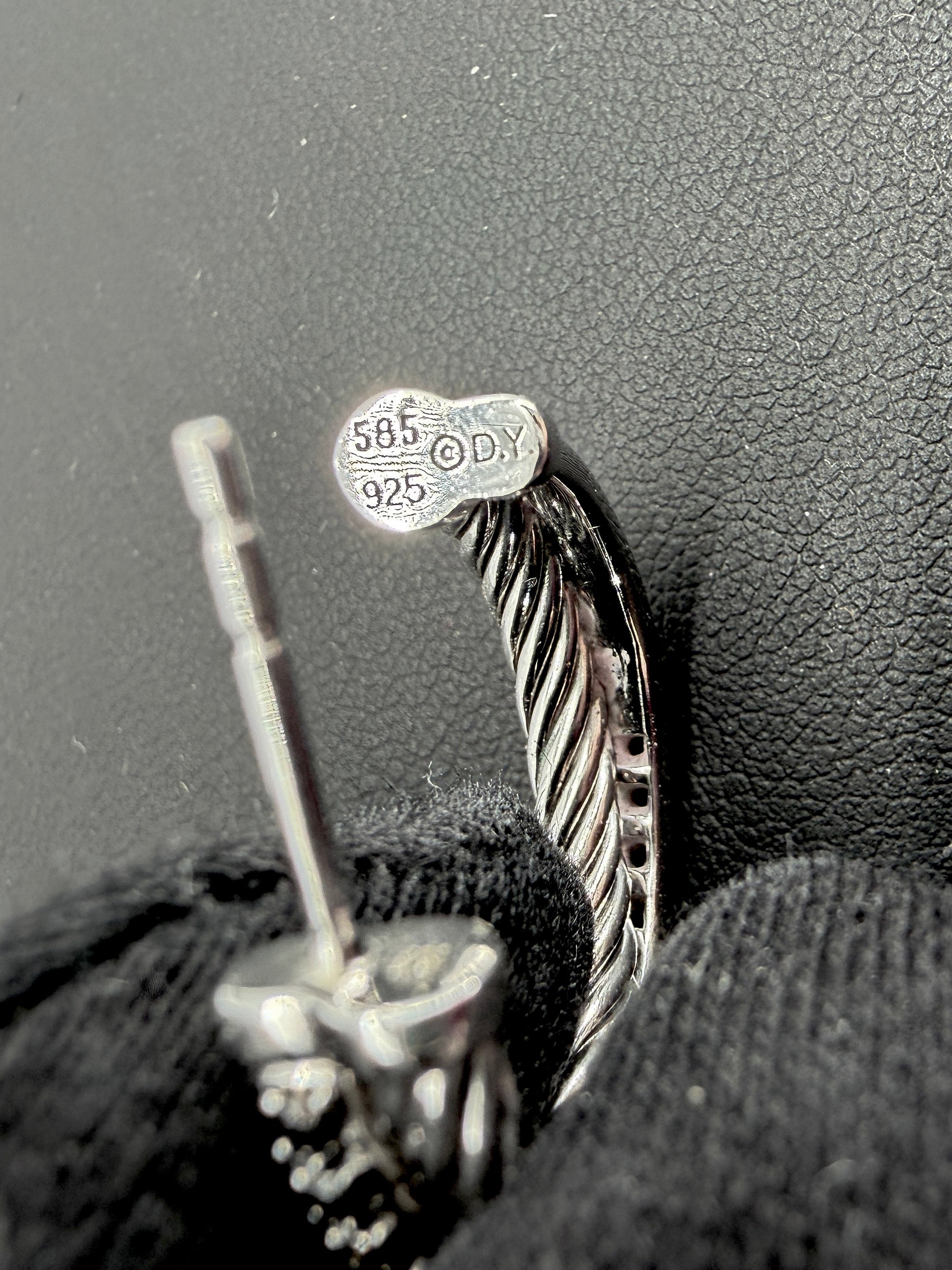 David Yurman sterling silver, black diamonds crossover hoop earrings