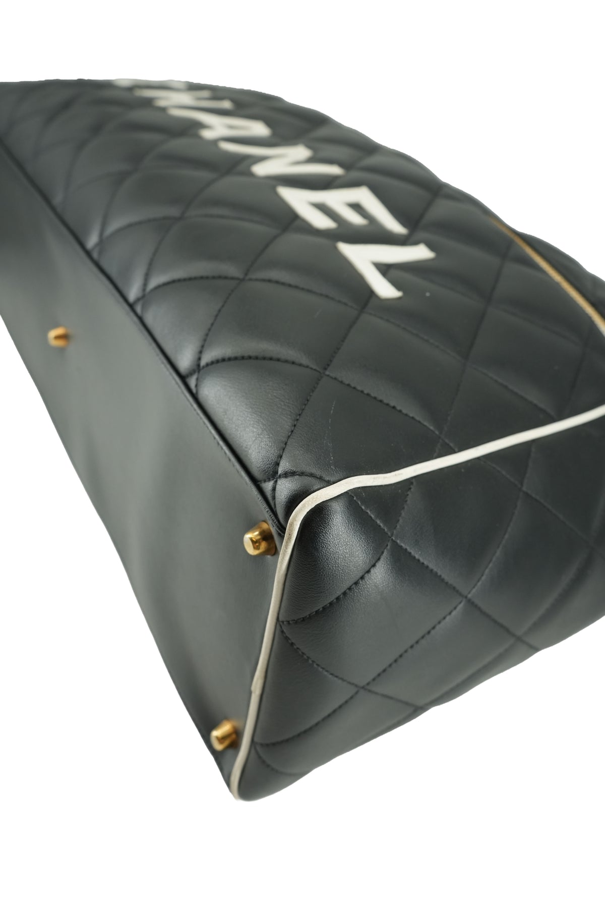 Chanel black white leather quilted Bowler Duffle bag 3583540