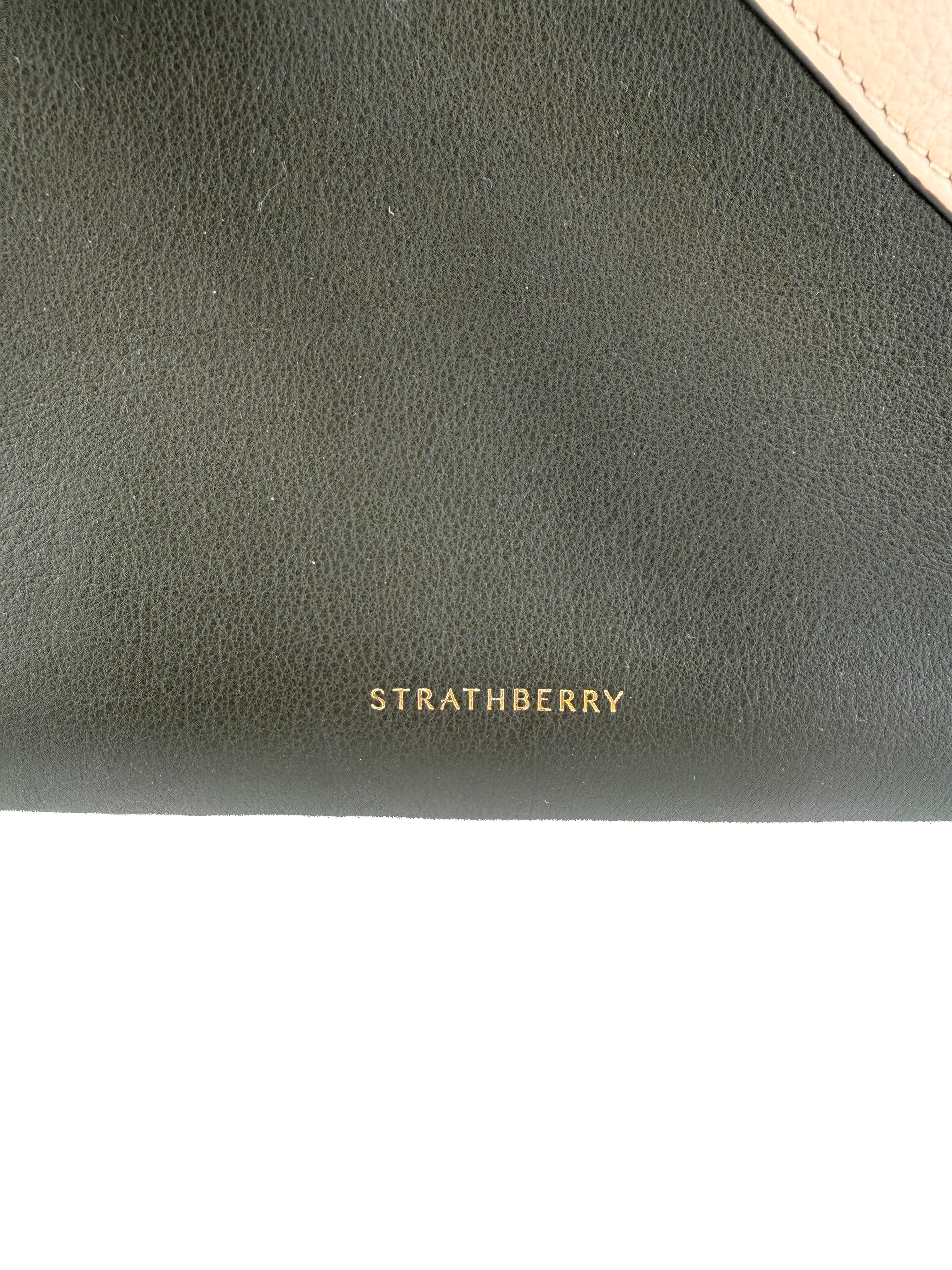 Strathberry olive cream leather Midi tote 071801