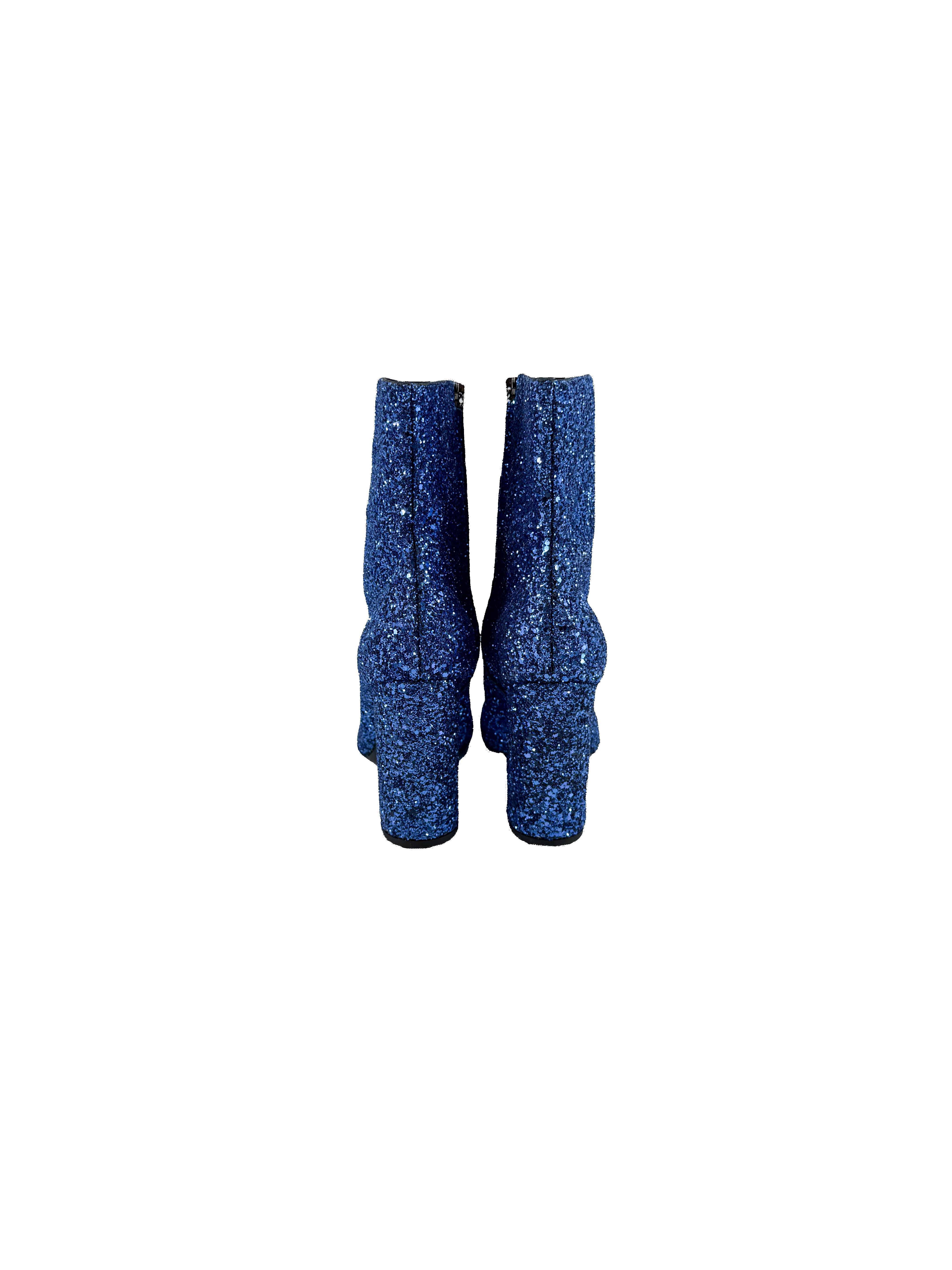 Saint Laurent blue glitter heeled Lou boots size 39/39.5