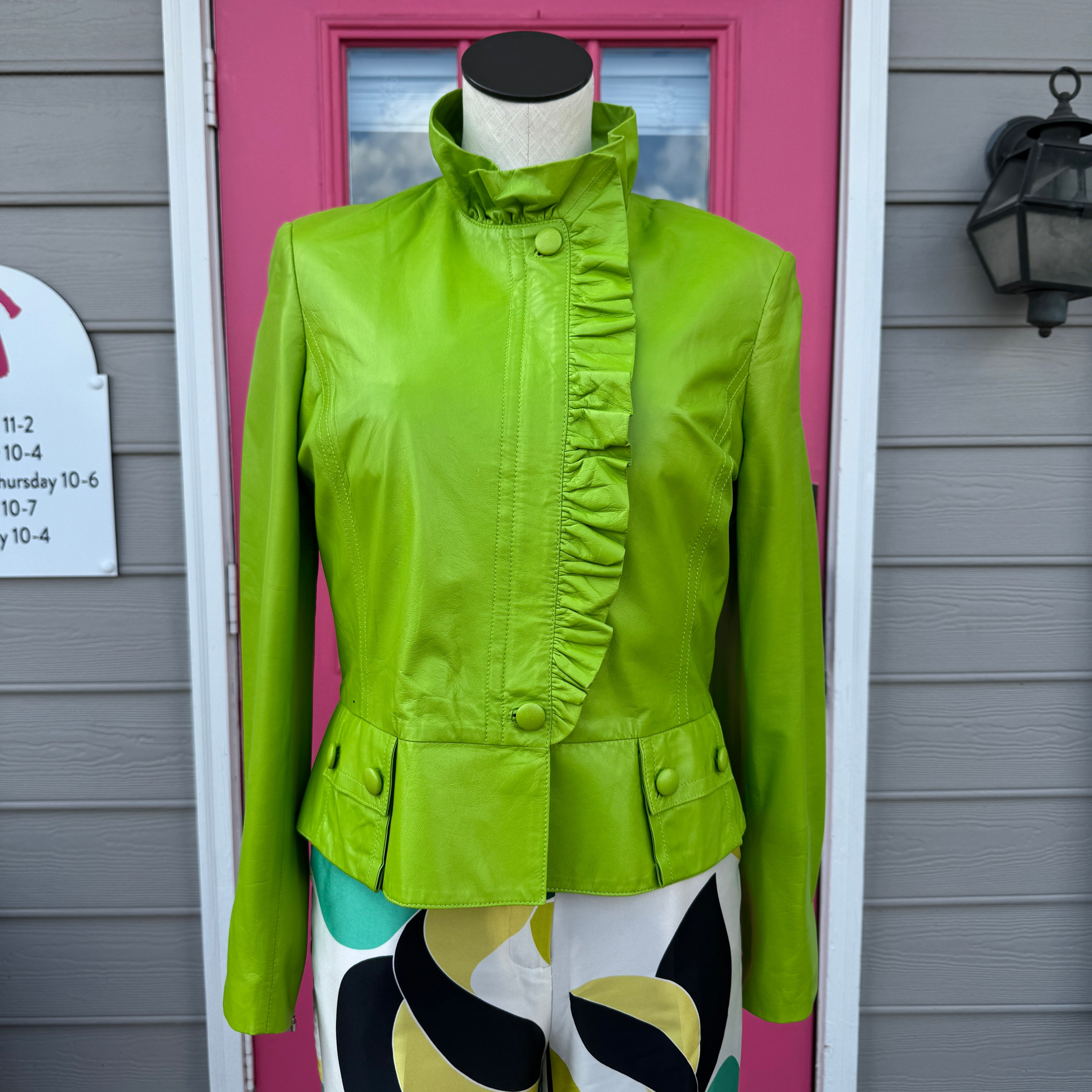 St. John lime green leather jacket size S