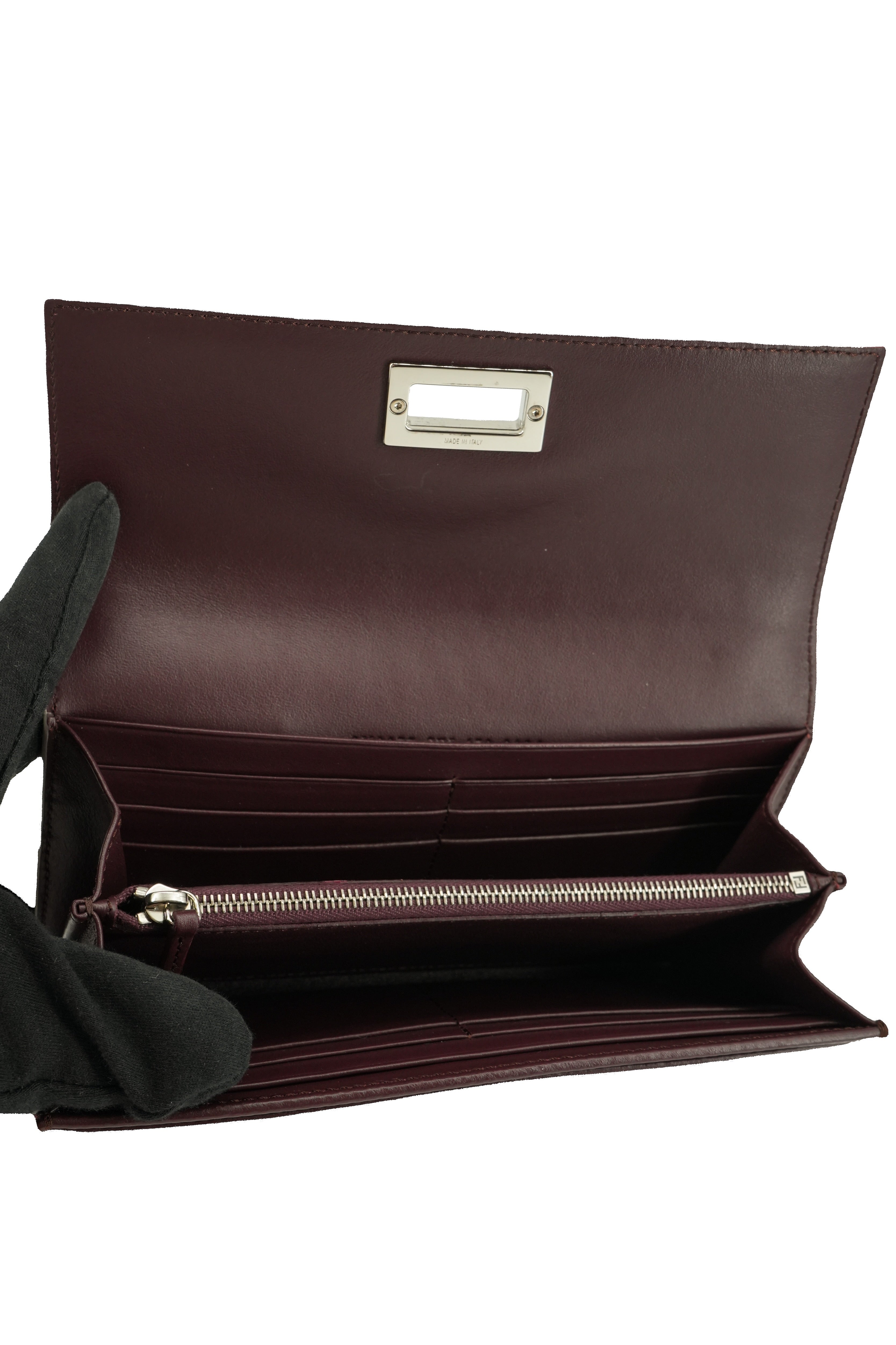 Fendi burgundy long Peekaboo wallet 9834 BOX