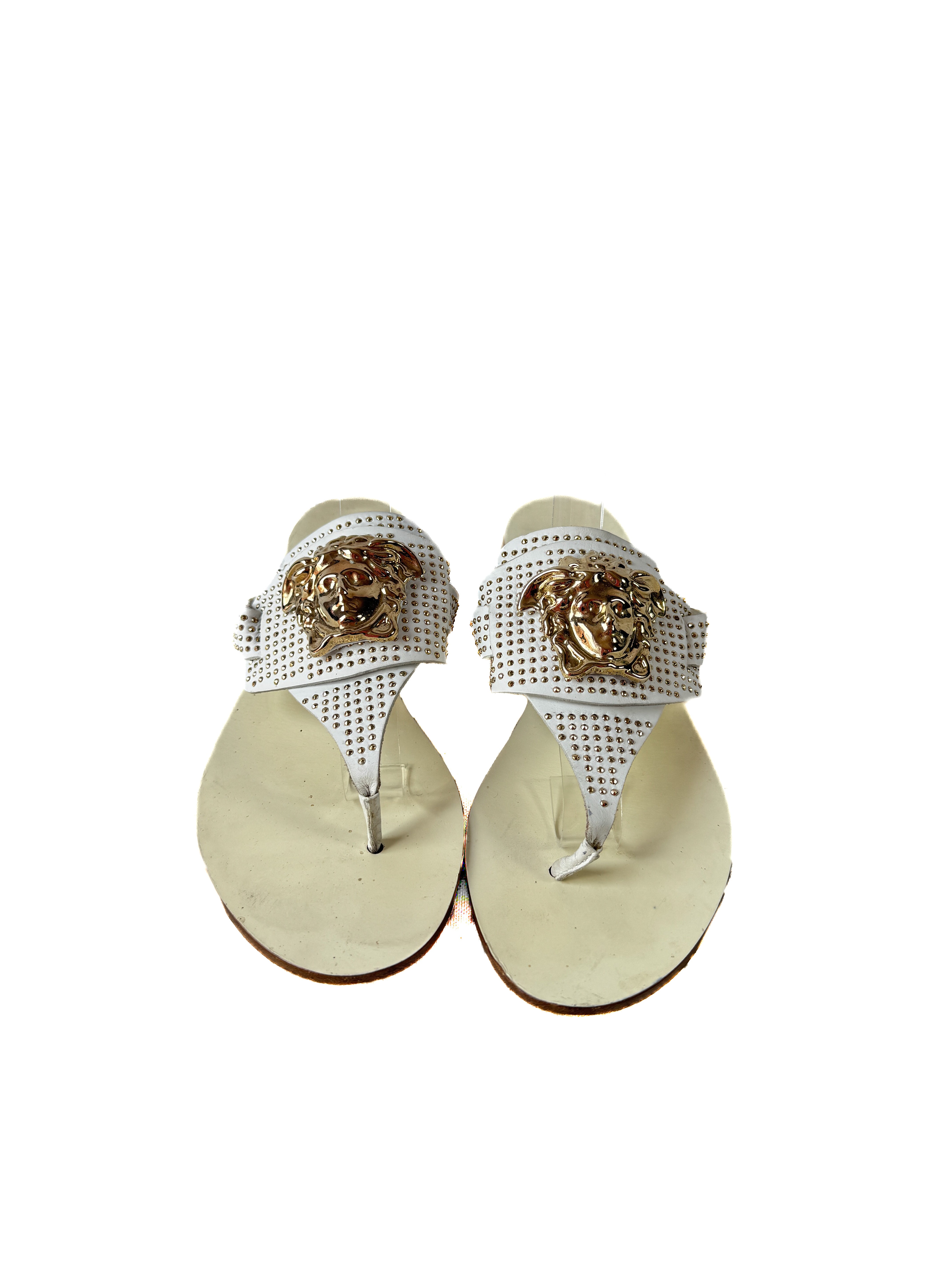 Versace white leather gold studded Medusa head sandals size 37.5 *as is*