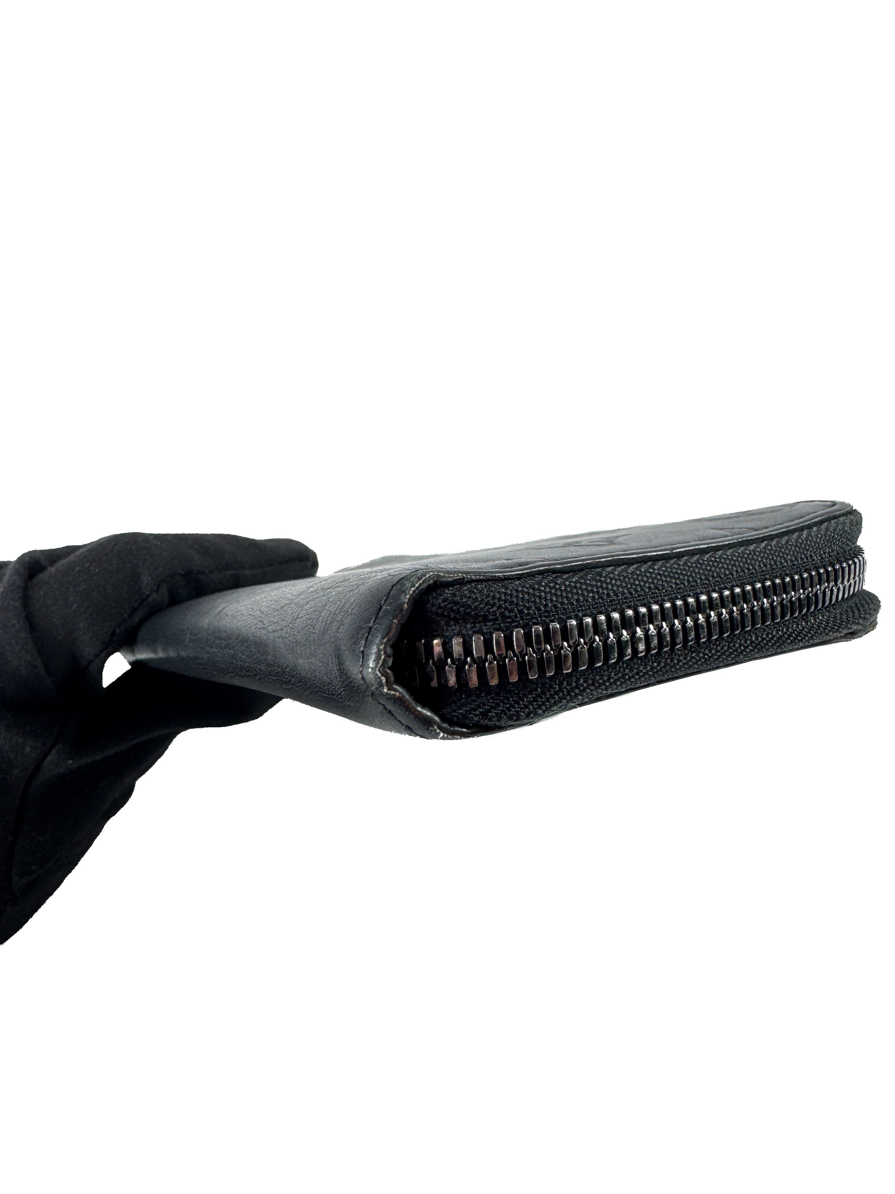 Louis Vuitton black leather monogram shadow zip around wallet CA2139