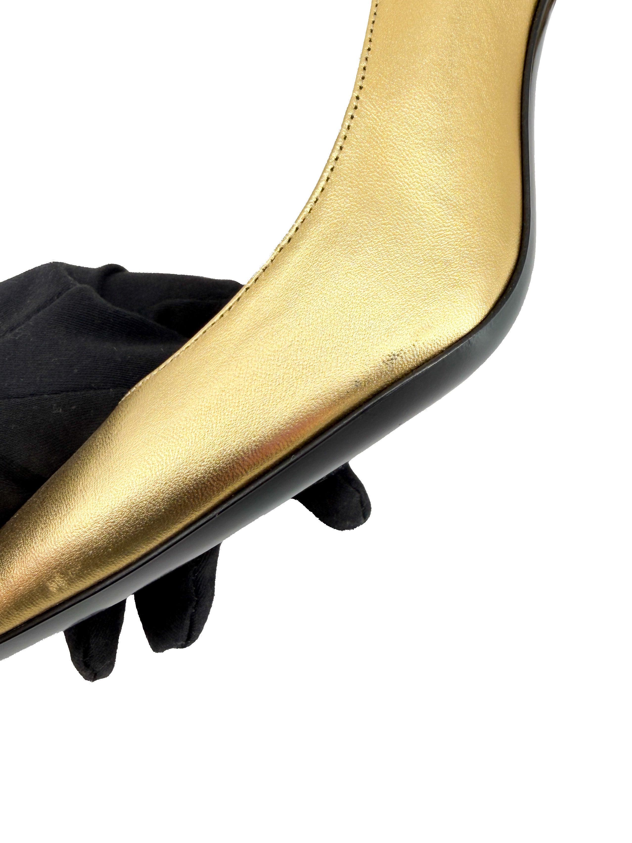 Saint Laurent gold metallic calfskin Opyum pumps size 38