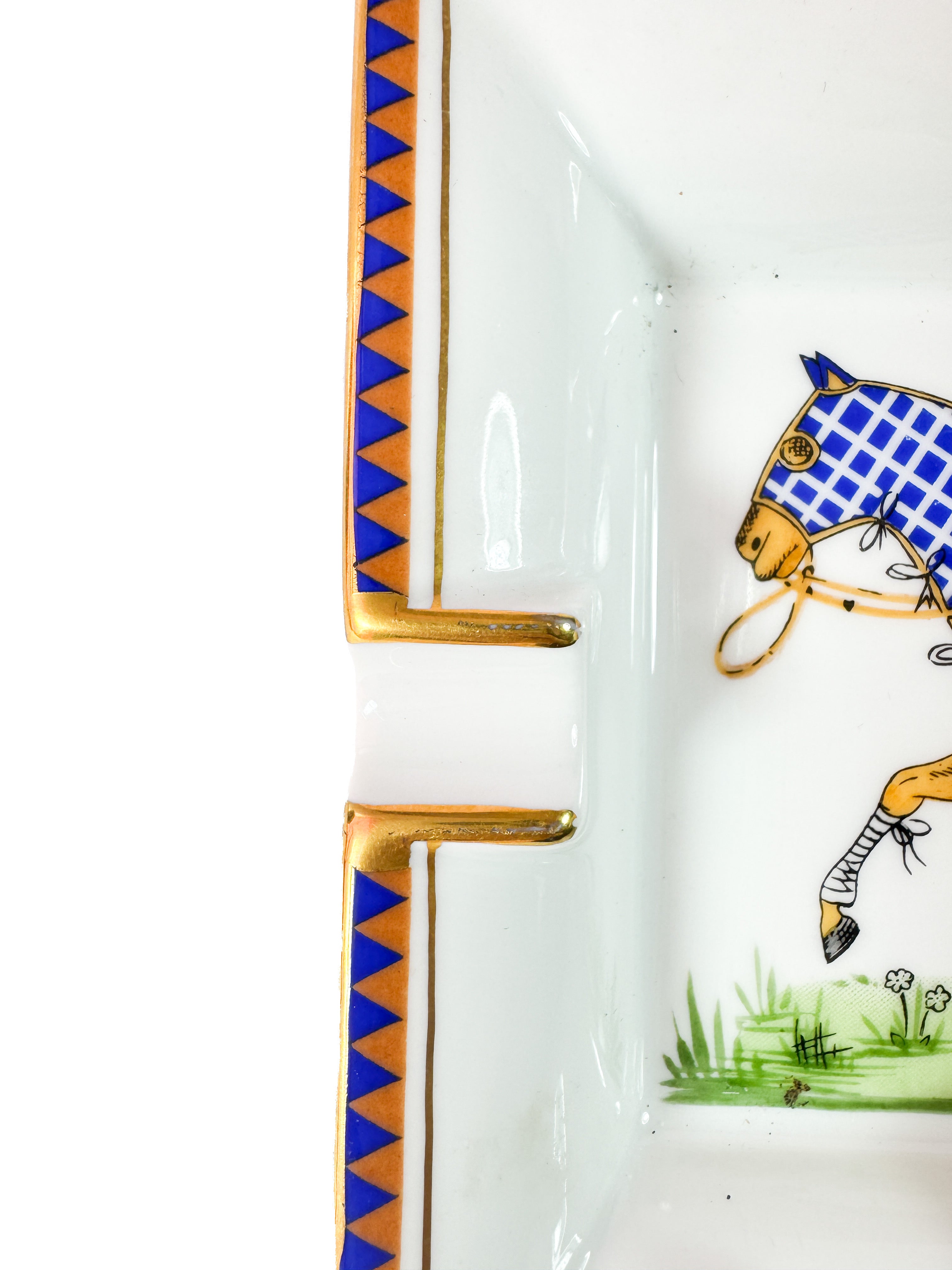 Hermès blue Cheval deco porcelain ashtray