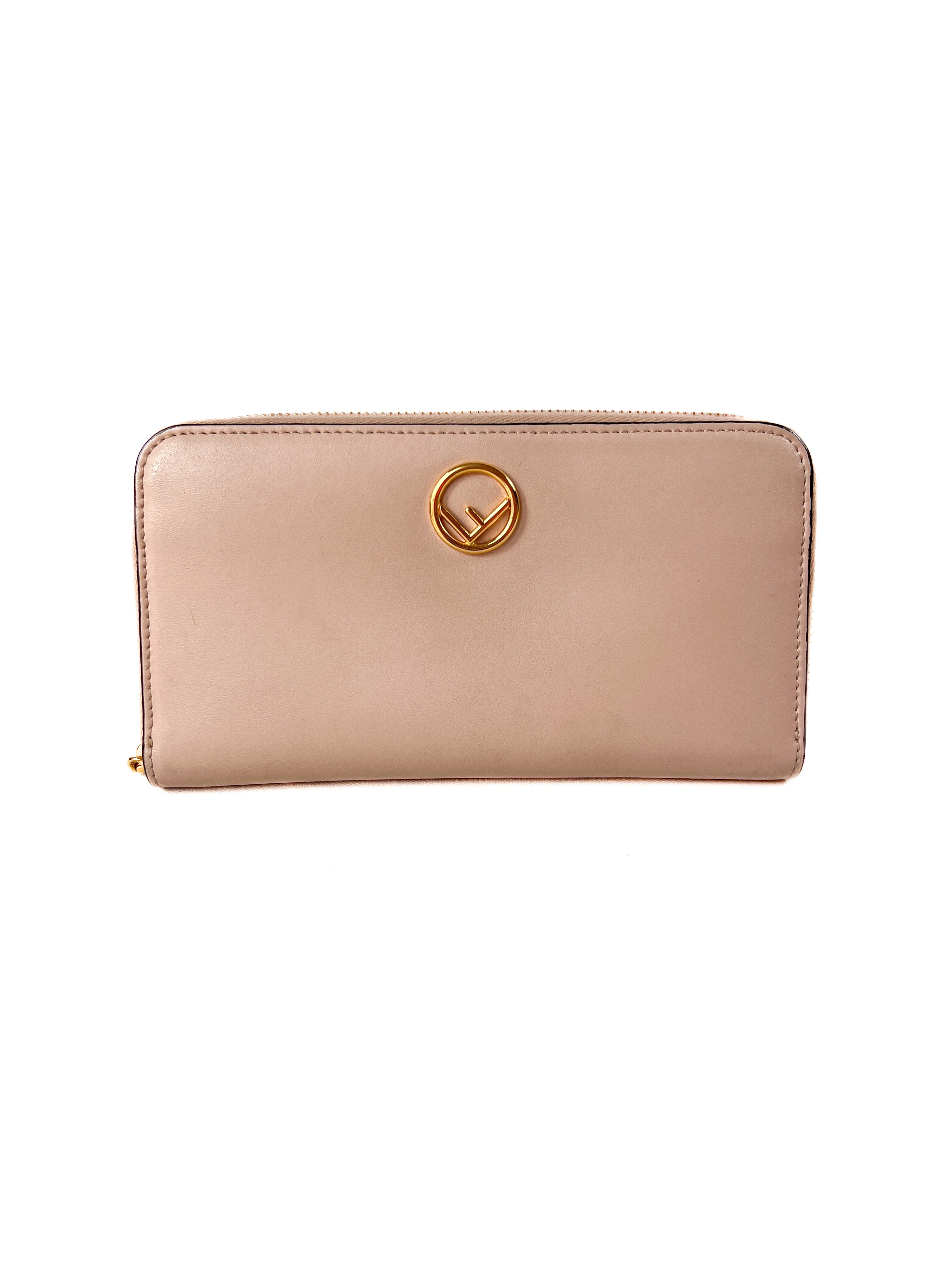Fendi blush pink Kan I F slim zip around wallet