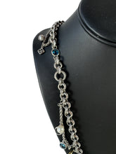 David Yurman sterling silver, pearl, blue topaz, 18k gold Old World charm necklace