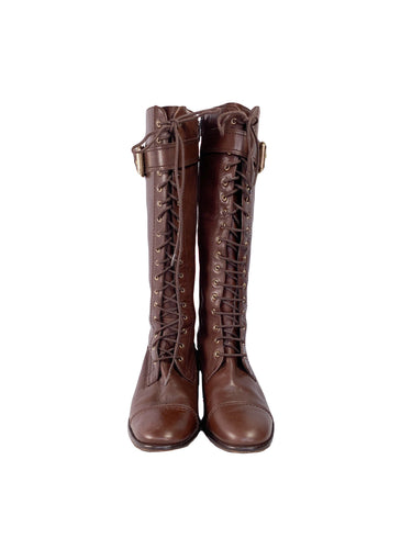 Carolina Herrera brown leather lace boots size 37