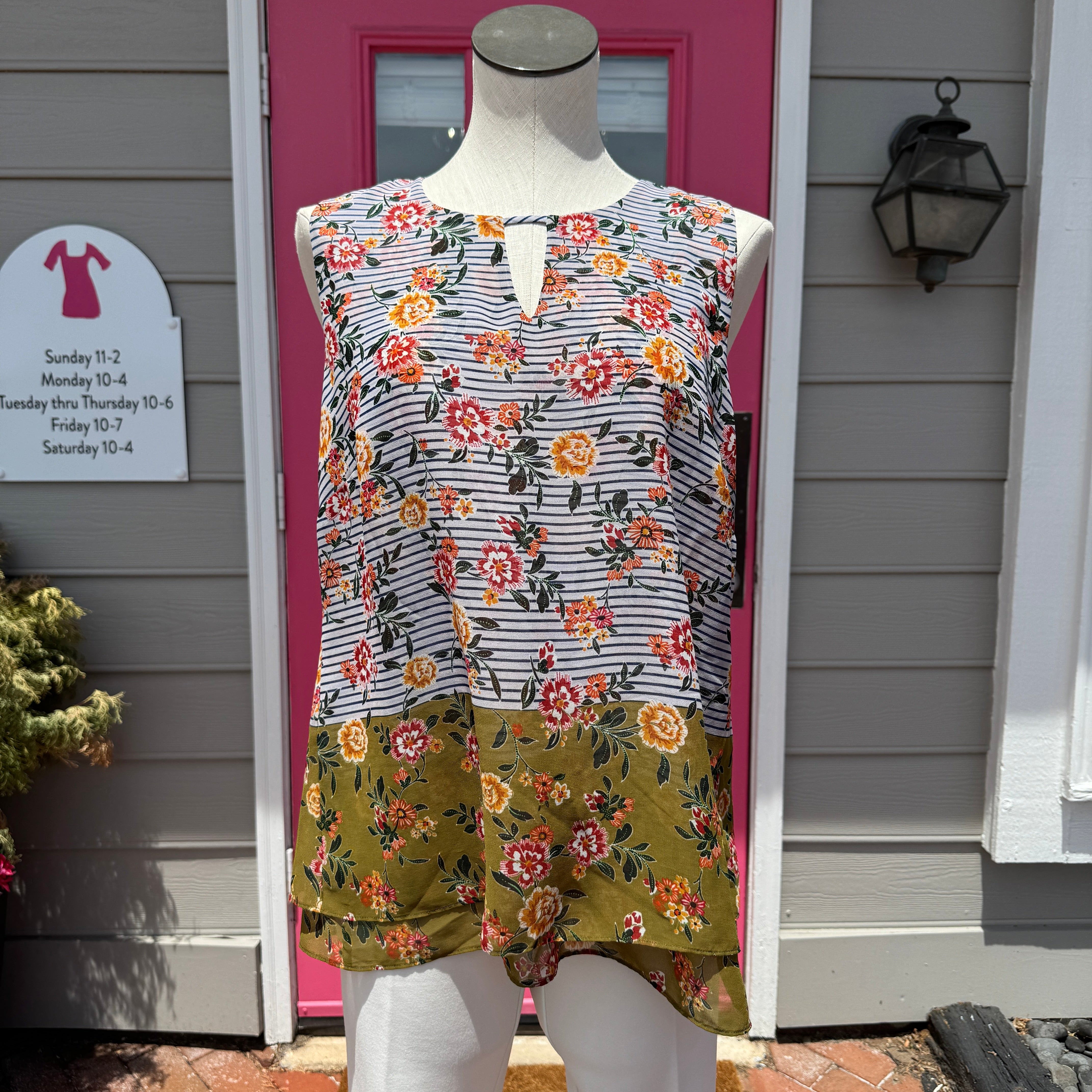 Cabi striped floral sheer tank size L
