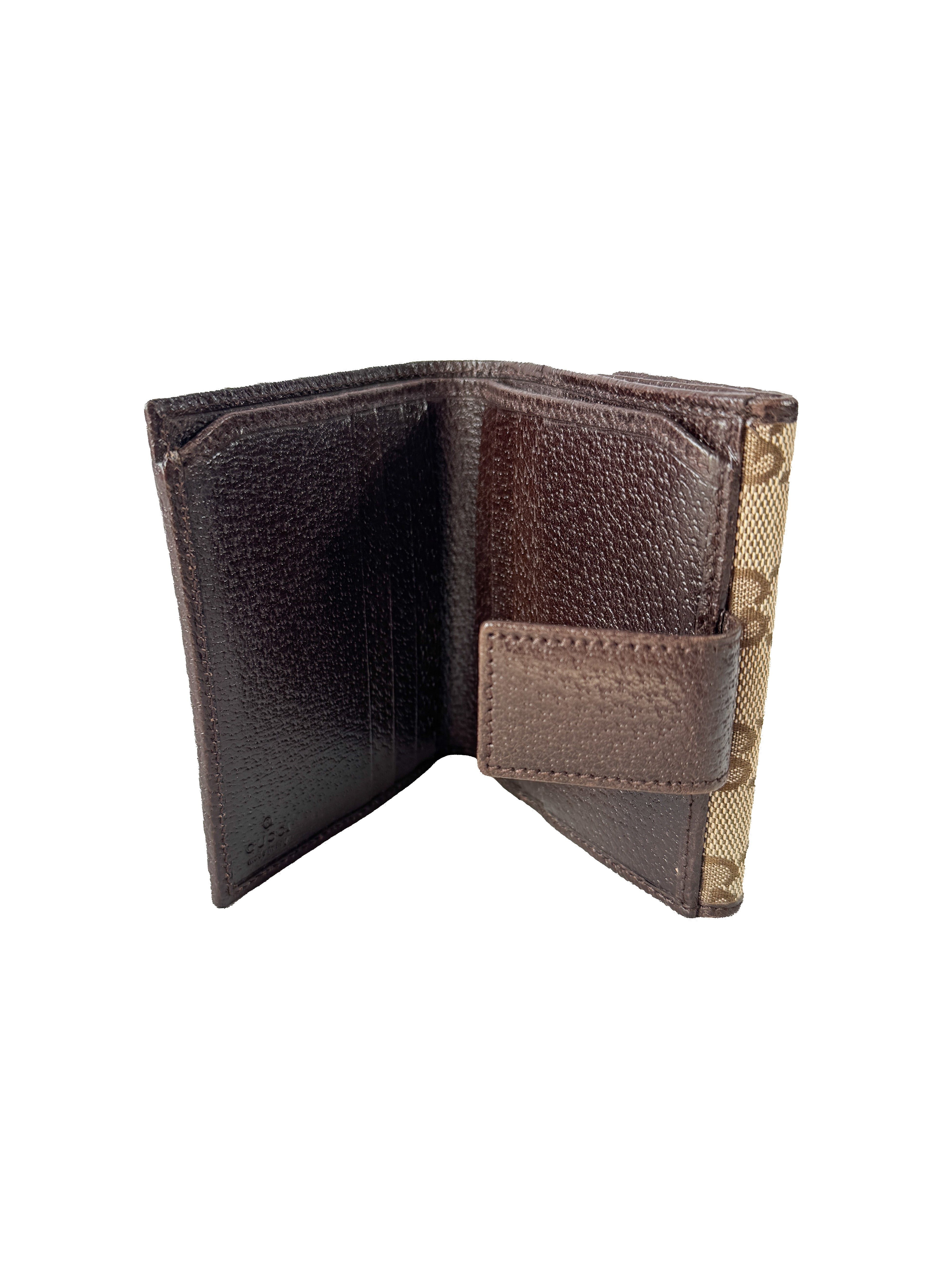 Gucci brown GG canvas leather compact wallet  12716 0959