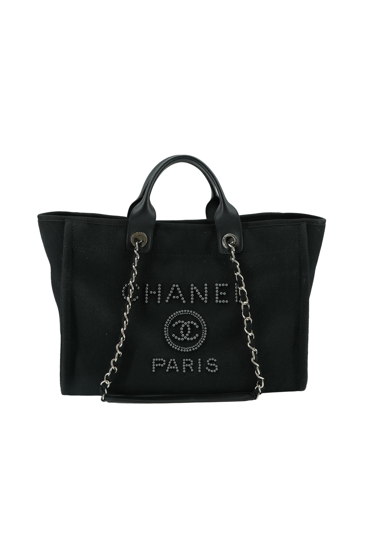 Chanel black studded faux pearl Deauville tote 29781484