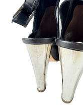 Hermès black leather heeled peep toe booties size 36.5