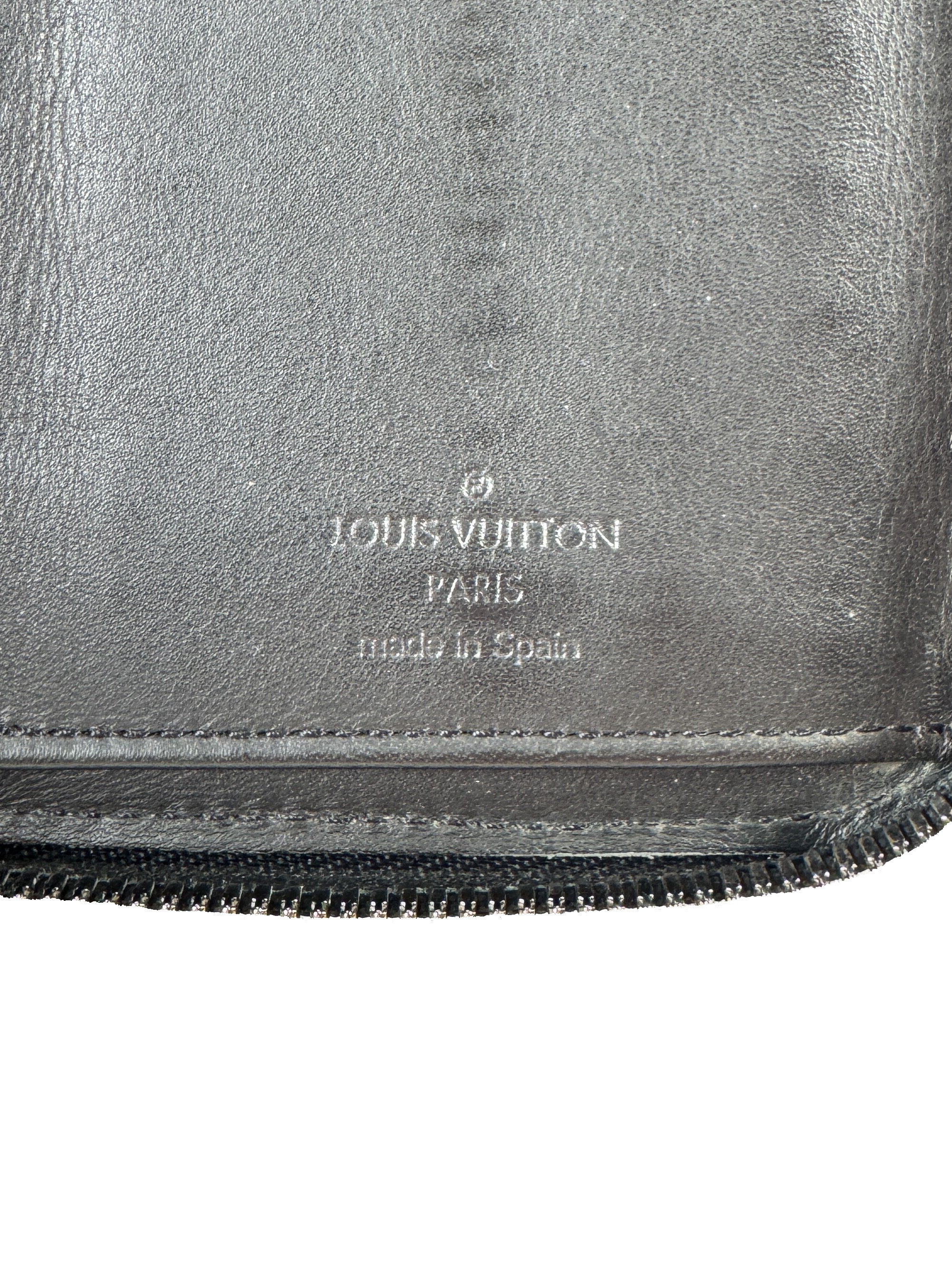 Louis Vuitton black leather monogram shadow zip around wallet CA2139