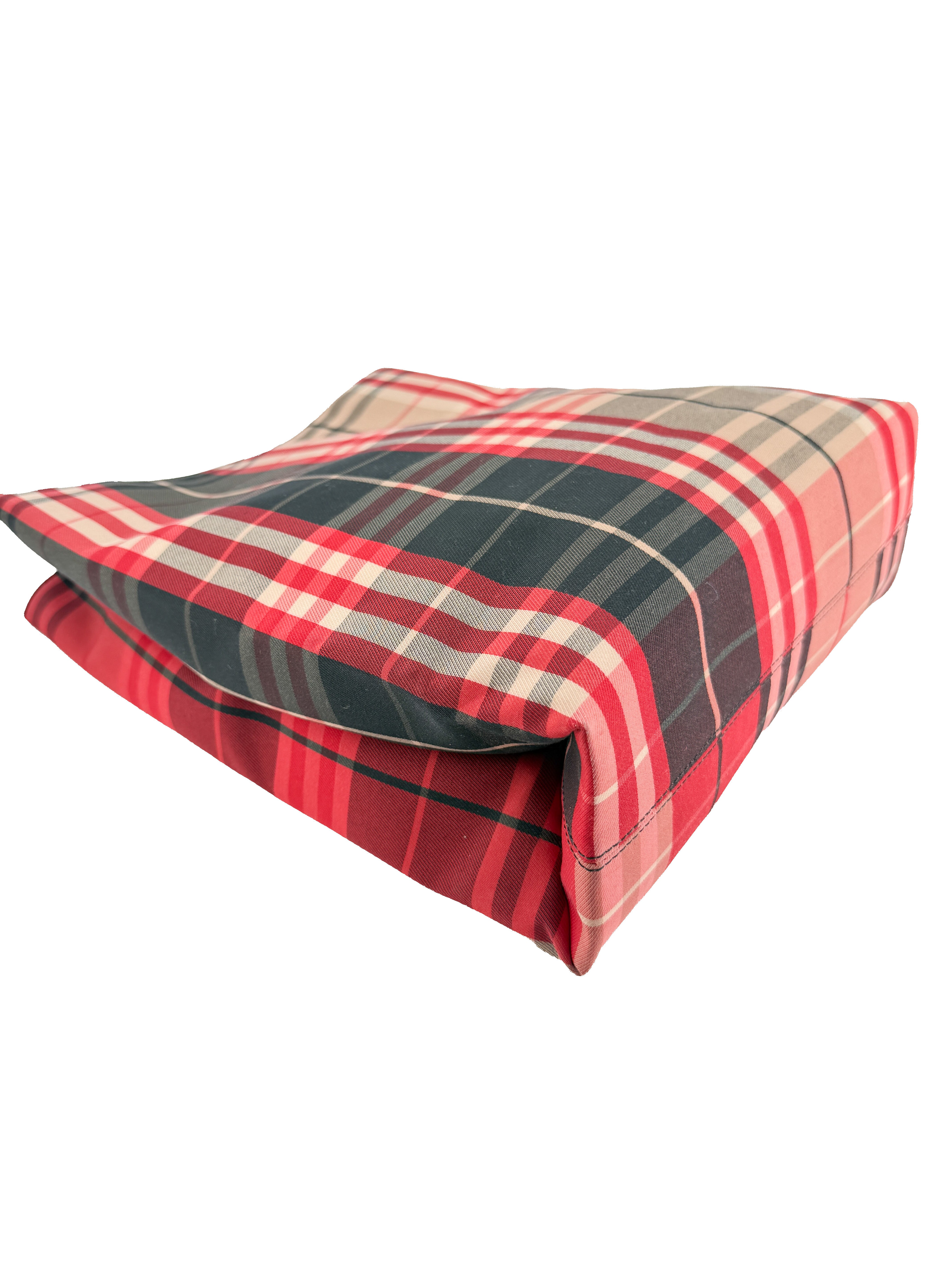Burberry red, beige, black plaid canvas tote