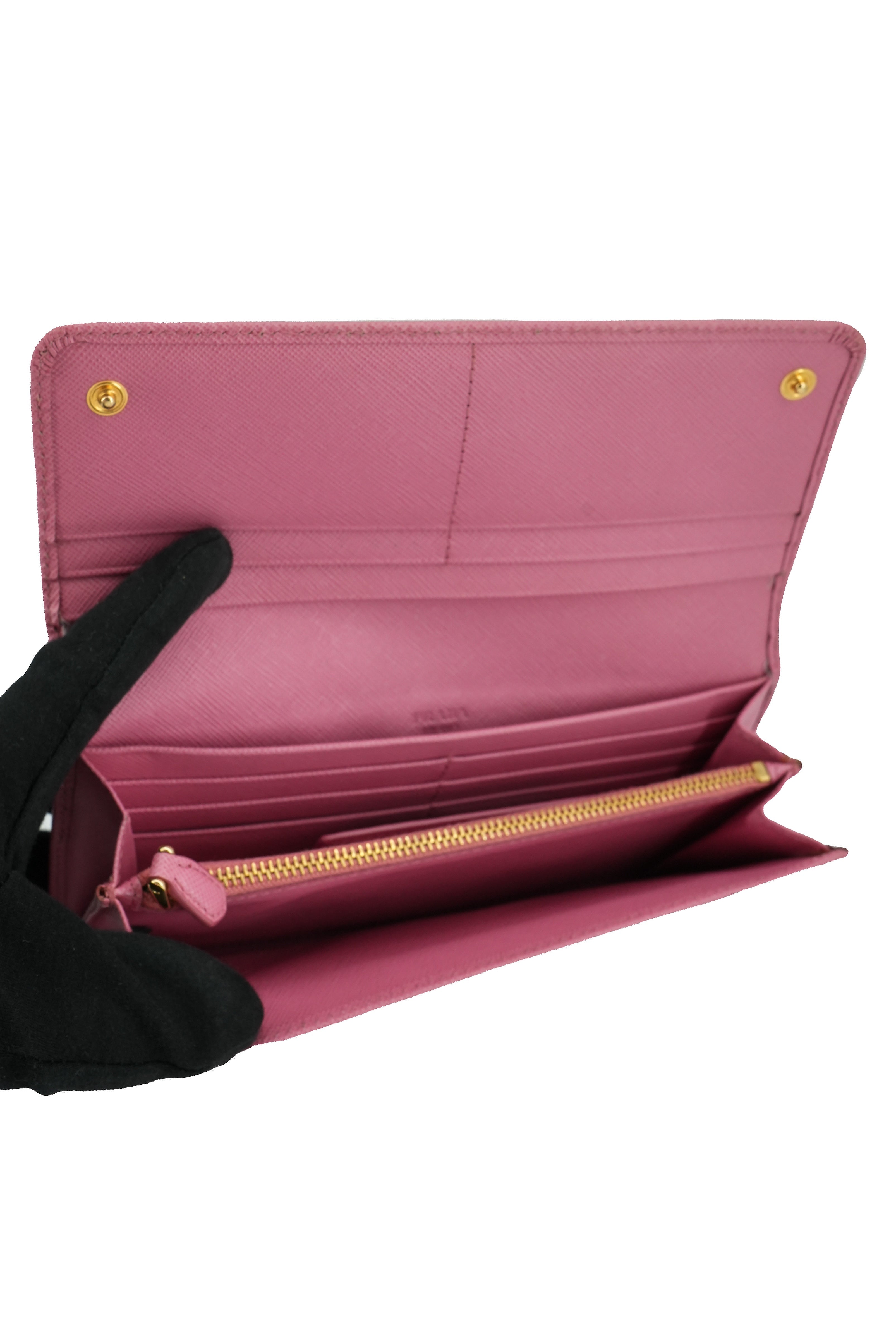 Prada pink saffiano leather long wallet 223