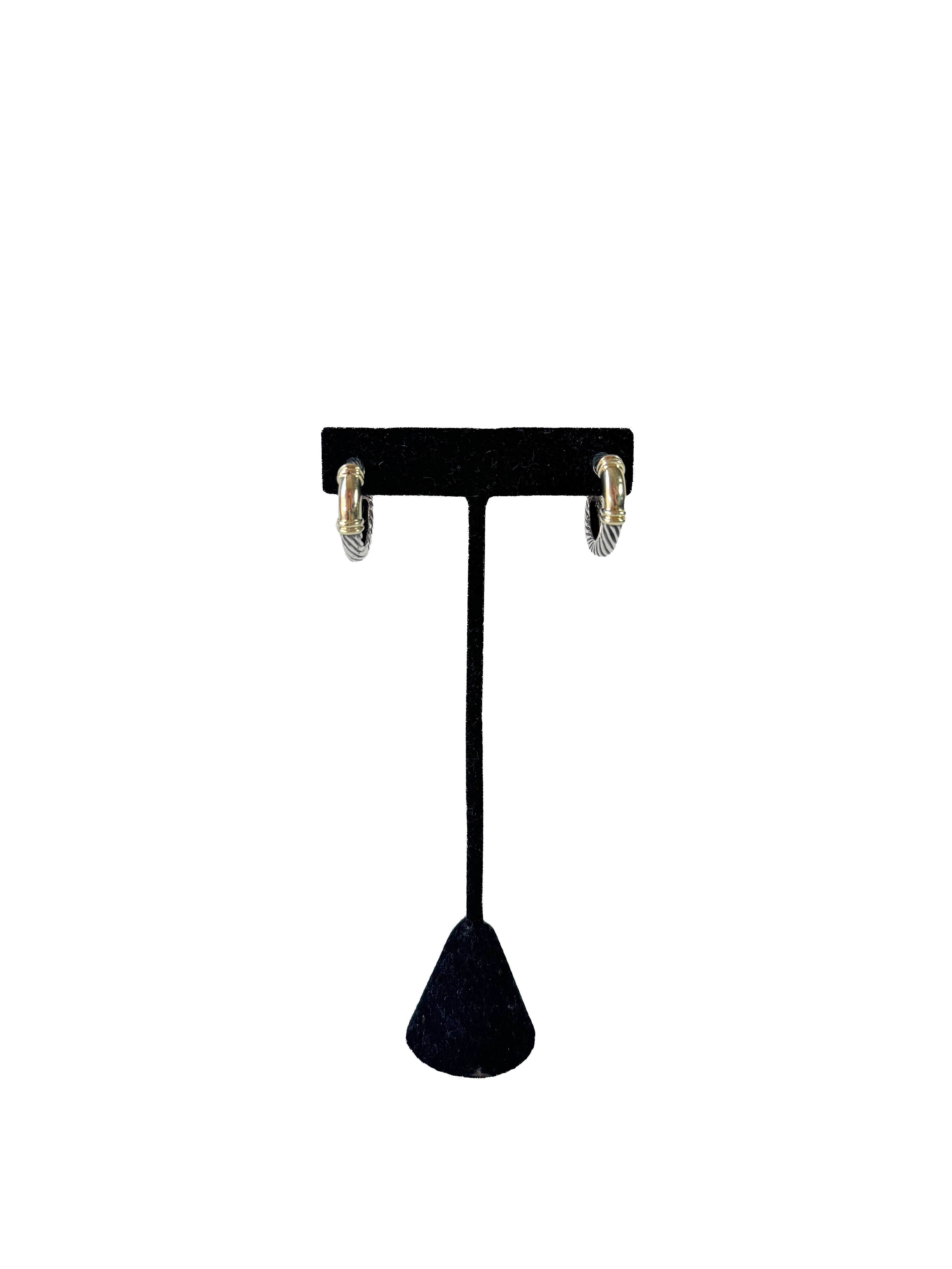 David Yurman sterling silver & yellow gold metro cable hoops