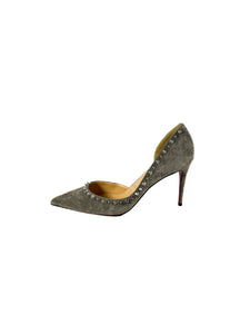 Christian Louboutin Irishell 85 veau velours gray pointed pumps size 39  retail $1095 **box**