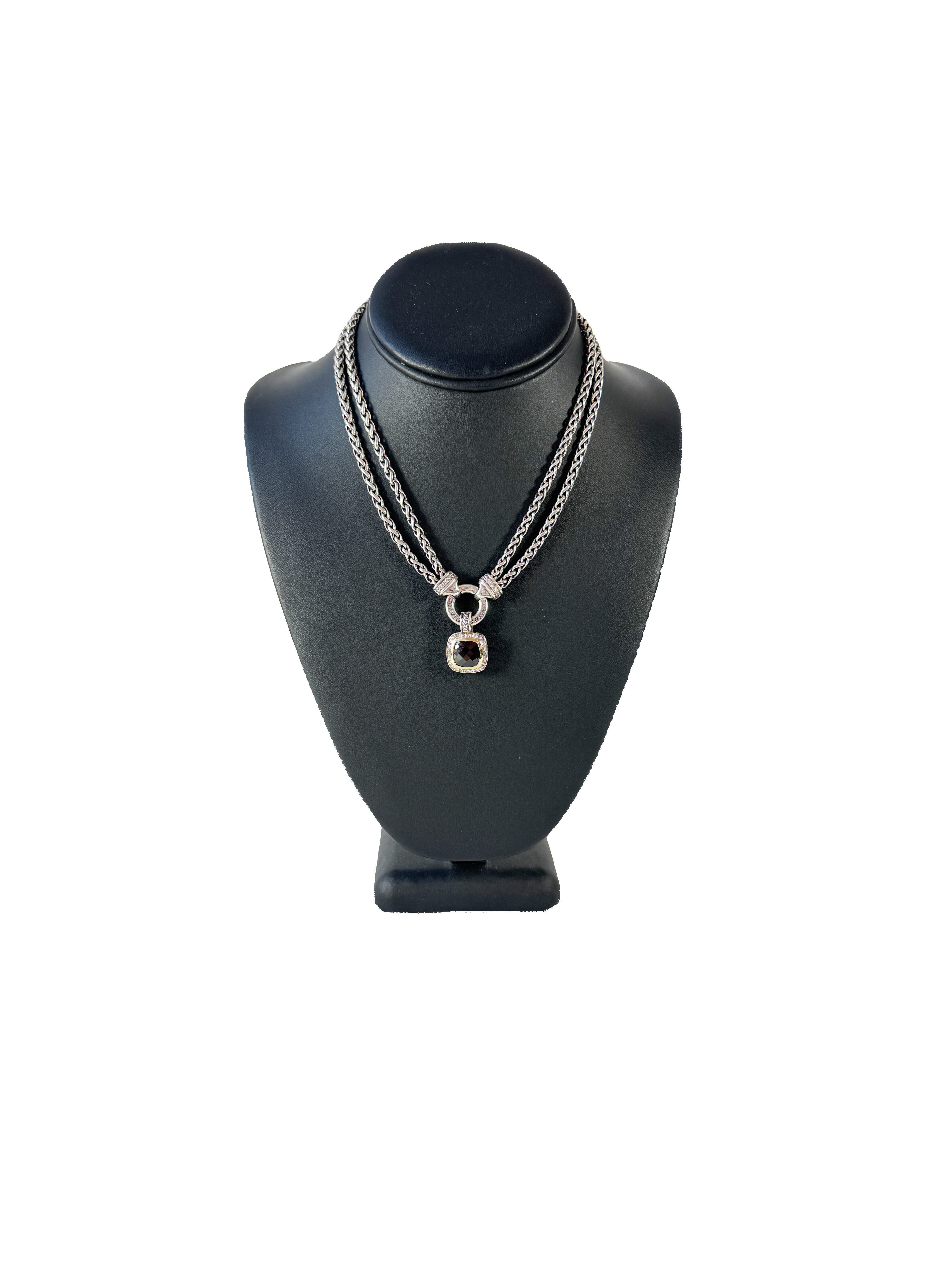 David Yurman sterling silver 18k gold garnet & diamonds Albion pendant necklace