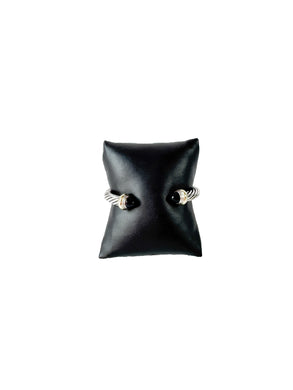 David Yurman 7mm sterling silver, 14k gold, black onyx cable classic