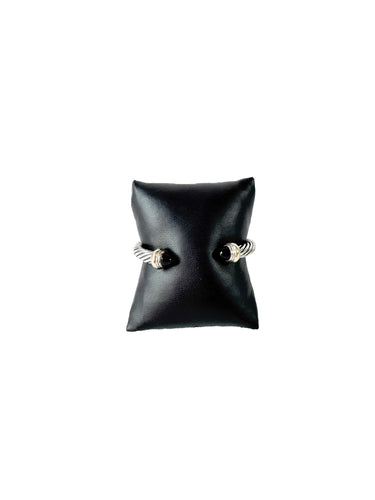 David Yurman 7mm sterling silver, 14k gold, black onyx cable classic