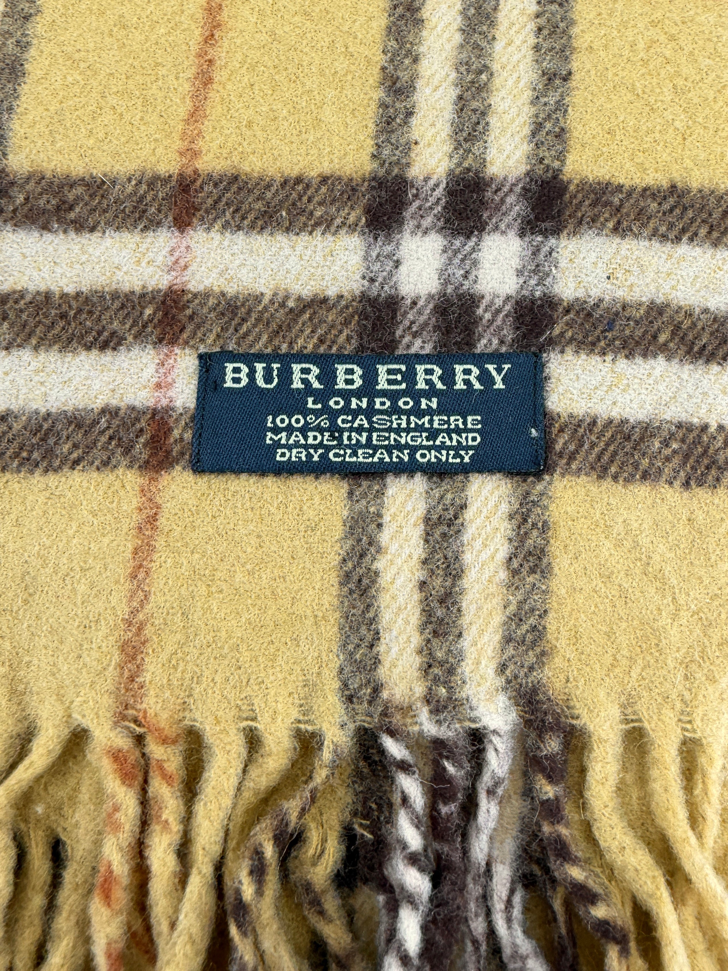 Burberry chartreuse plaid cashmere scarf