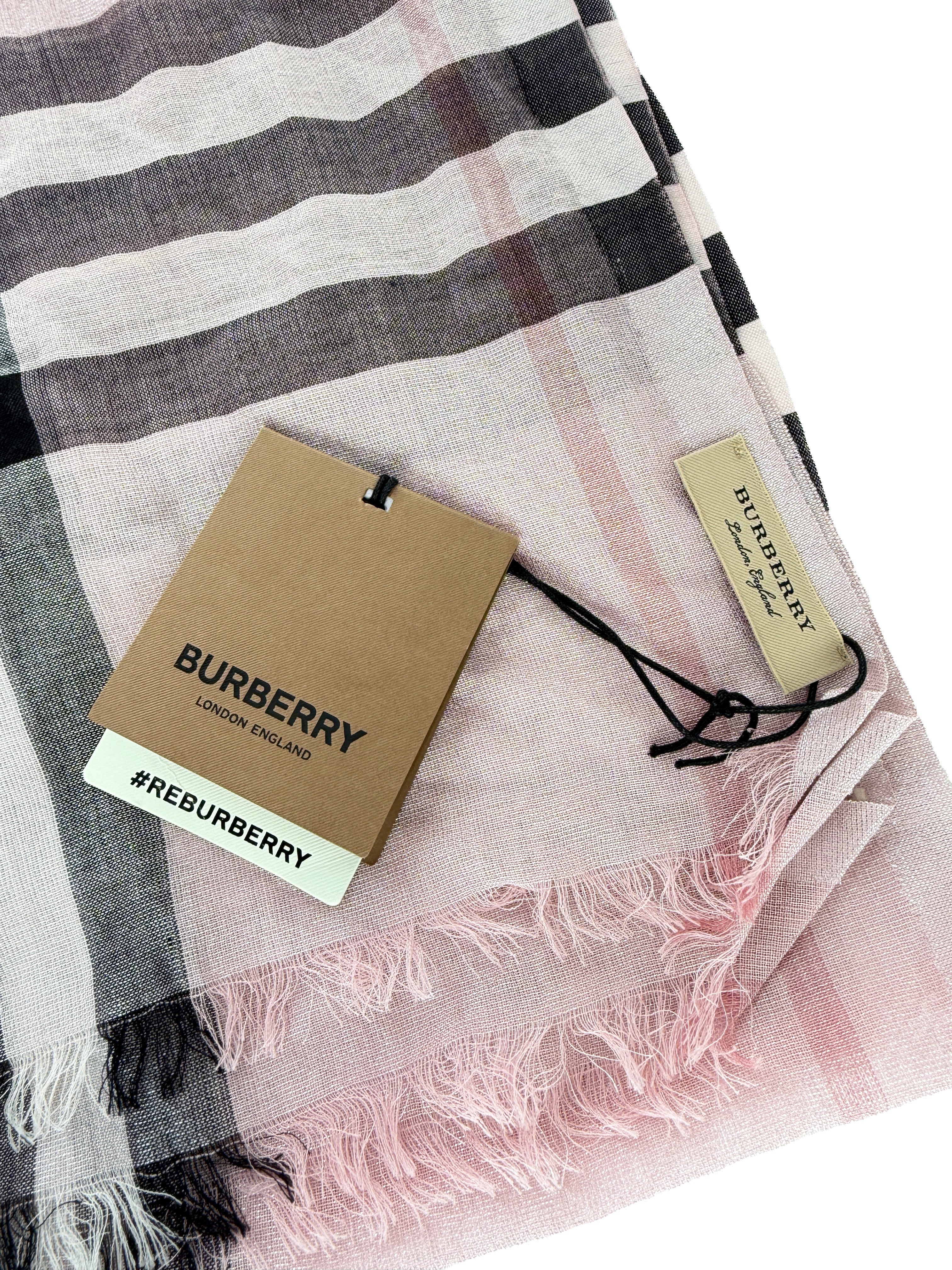 Burberry light pink giant check gauze scarf NWT