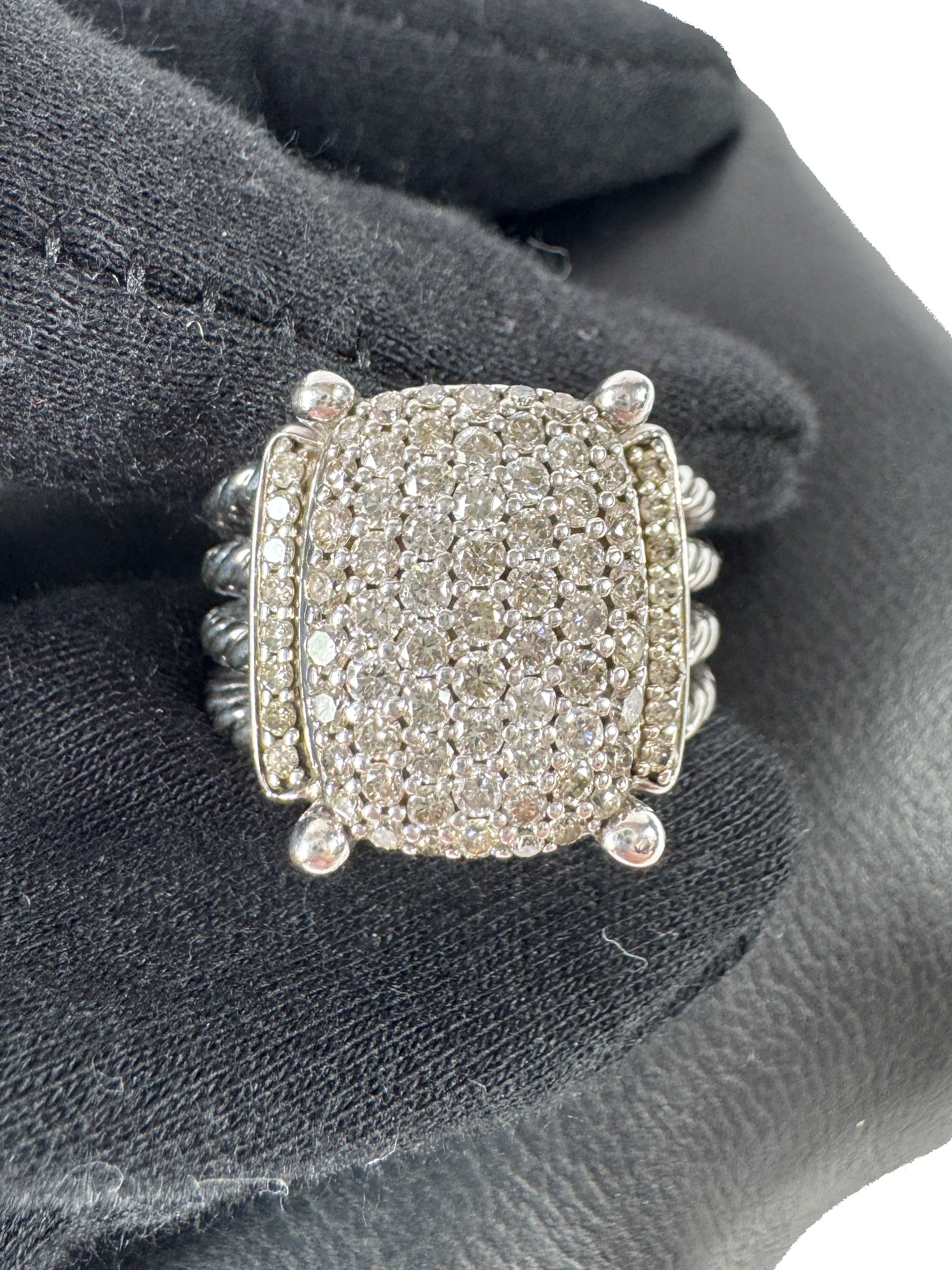 David Yurman sterling silver diamond 16MM wheaton ring