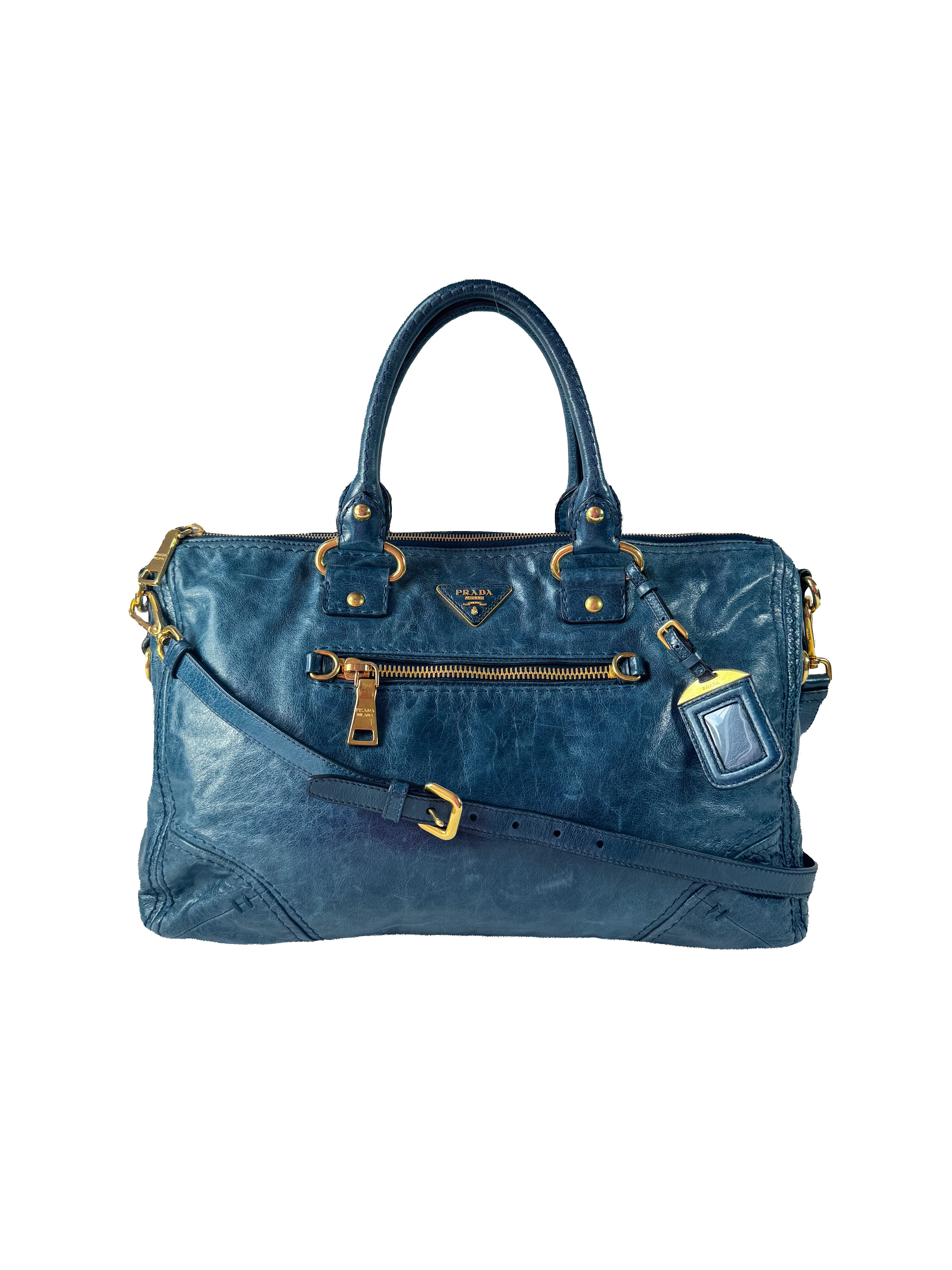 Prada blue Vitello Shine shopping tote 164