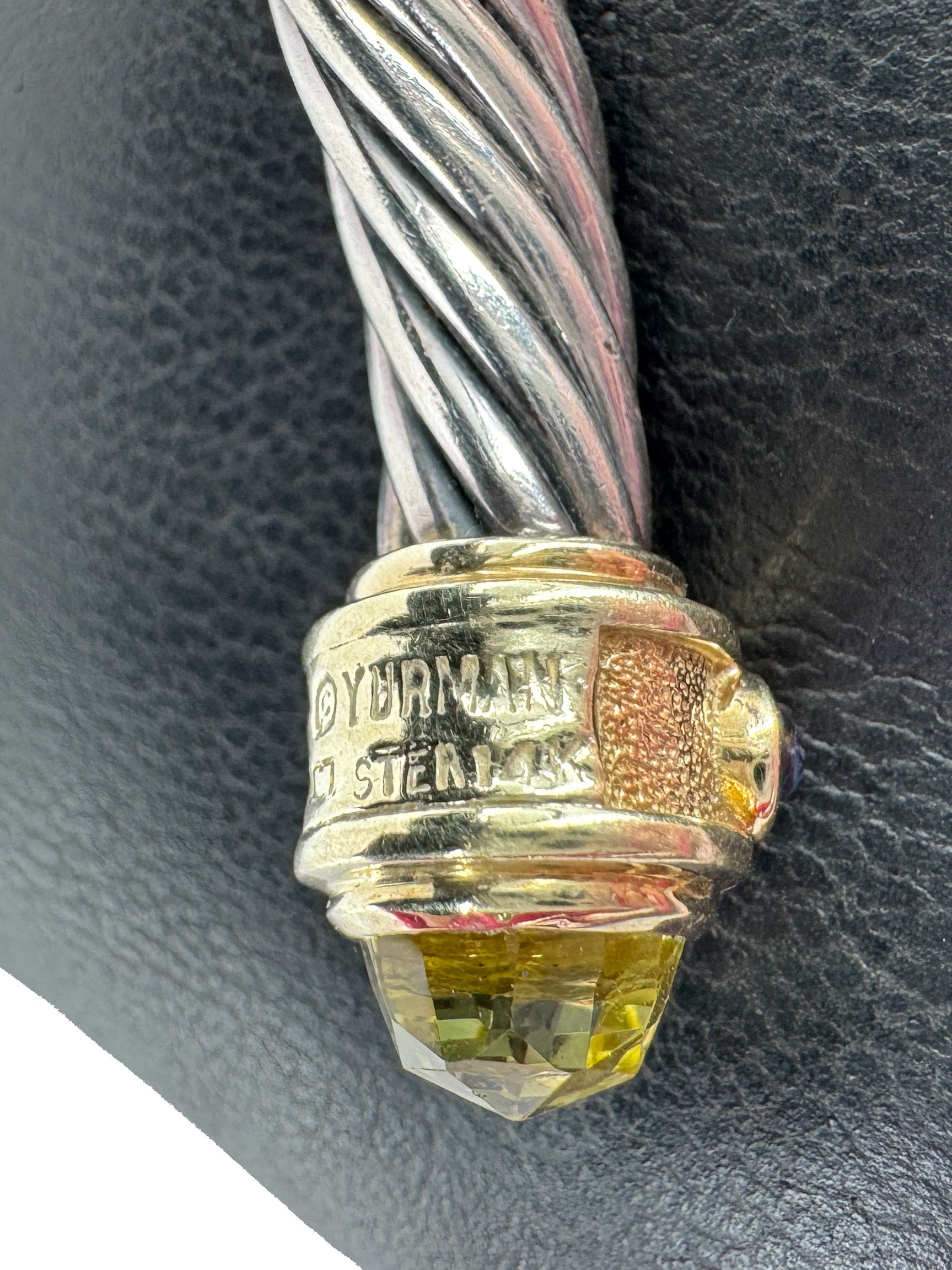 David Yurman sterling silver, yellow gold, peridot, blue topaz renaissance cuff 7MM