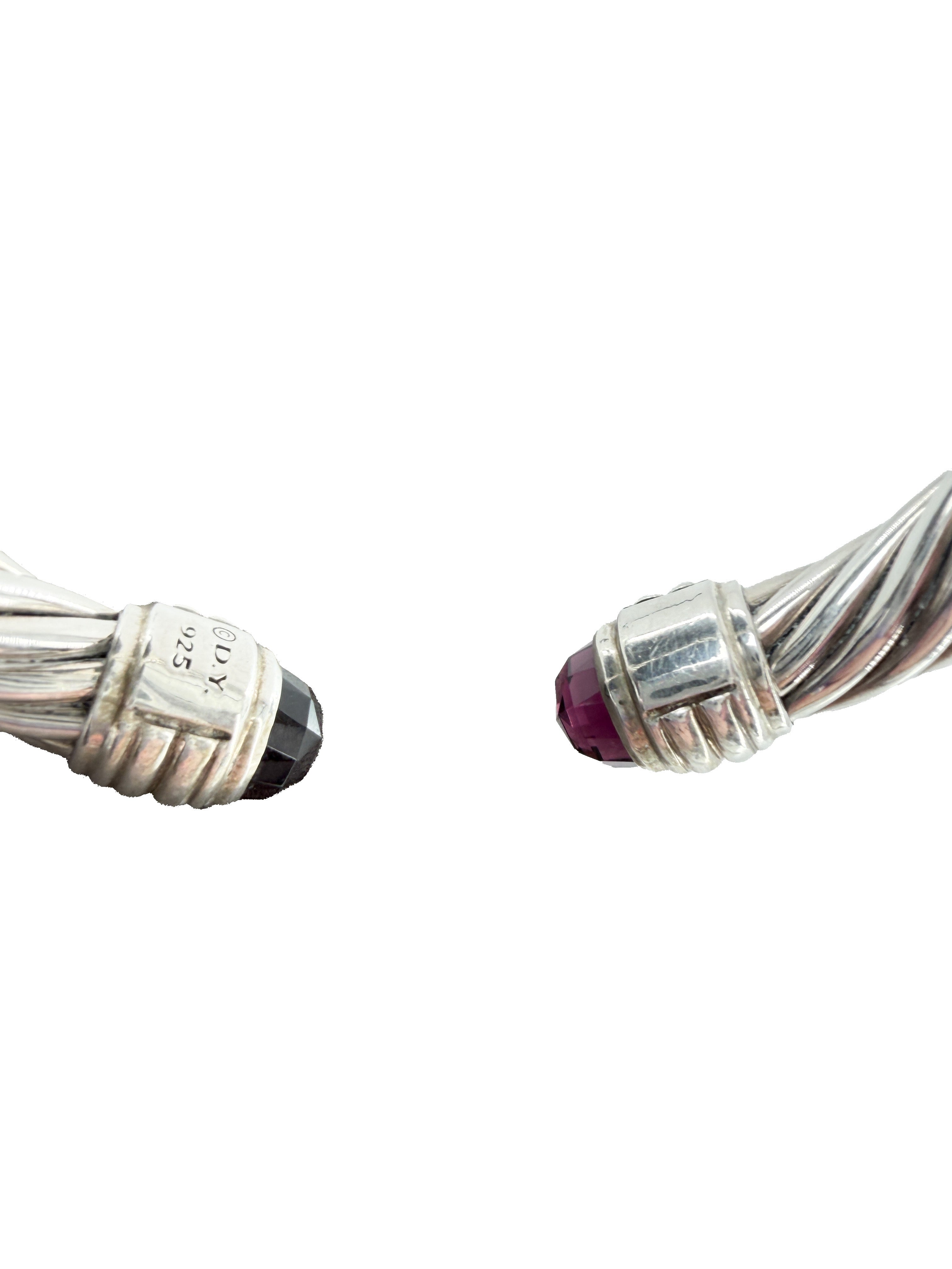 David Yurman sterling silver, Rhodolite garnet hinged cable classic 8MM  bracelet