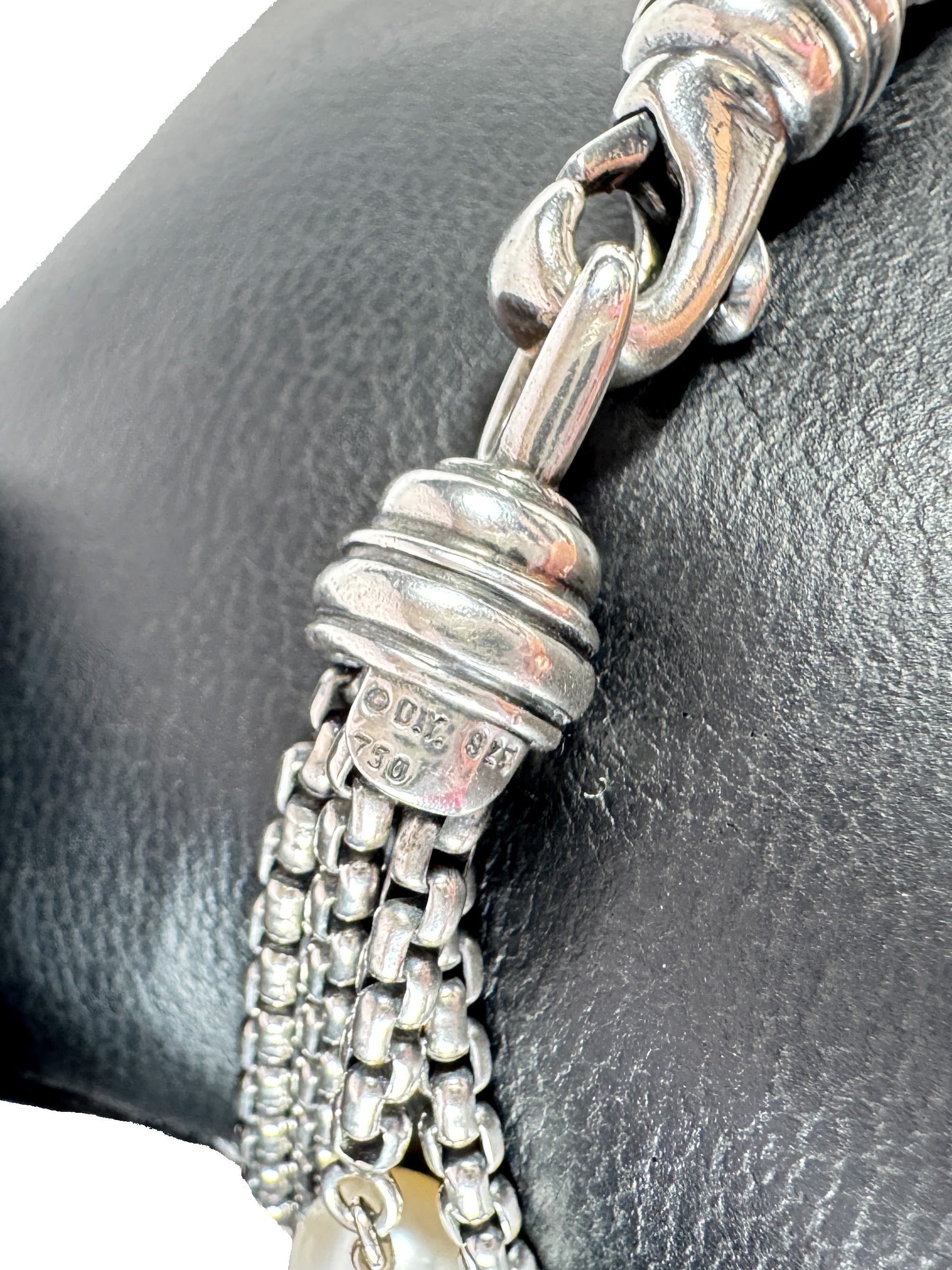 David Yurman sterling silver, 18k gold, pearl Quatrefoil multi-strand bracelet