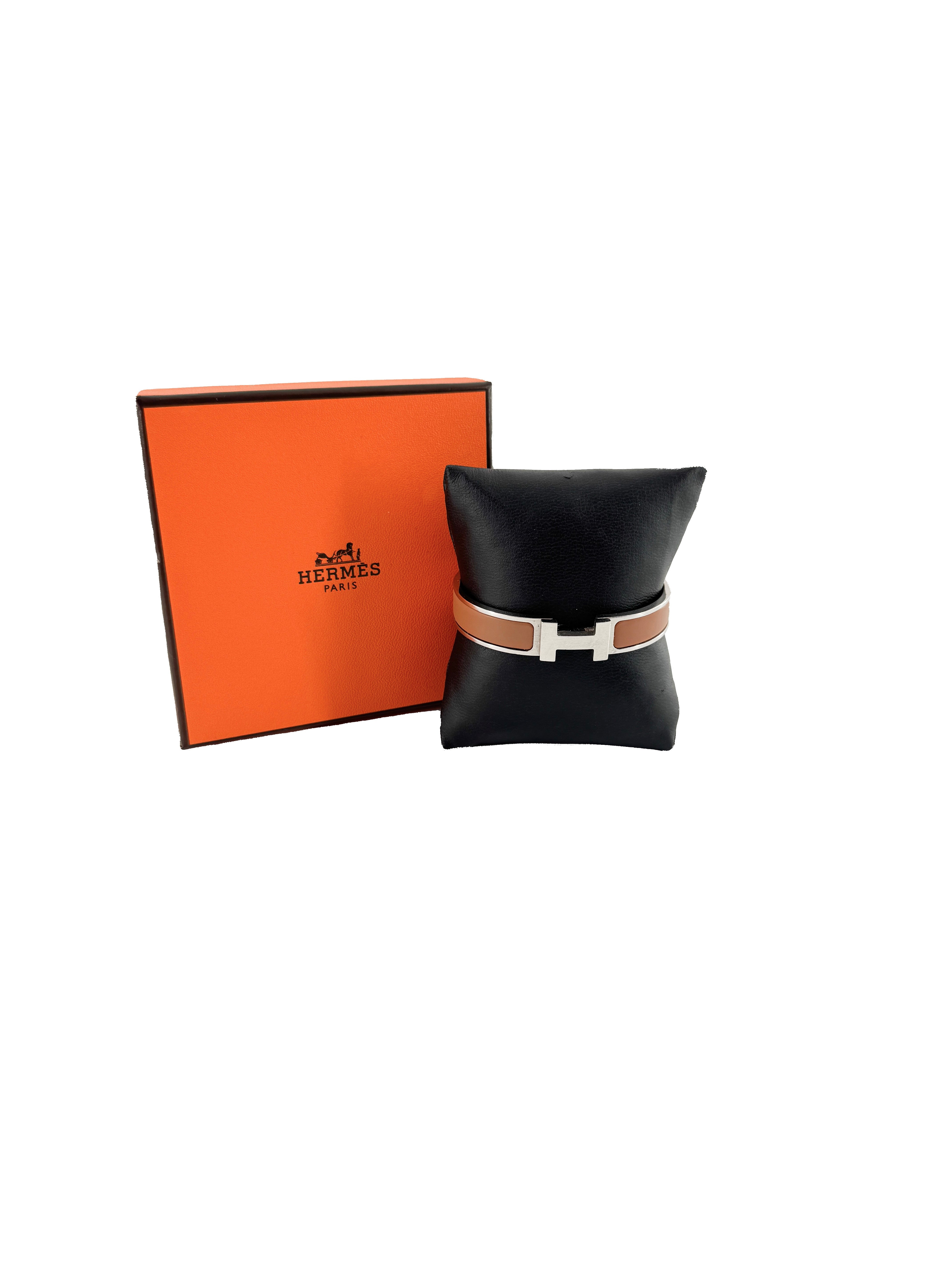 Hermès silver brown leather clic H 02 83