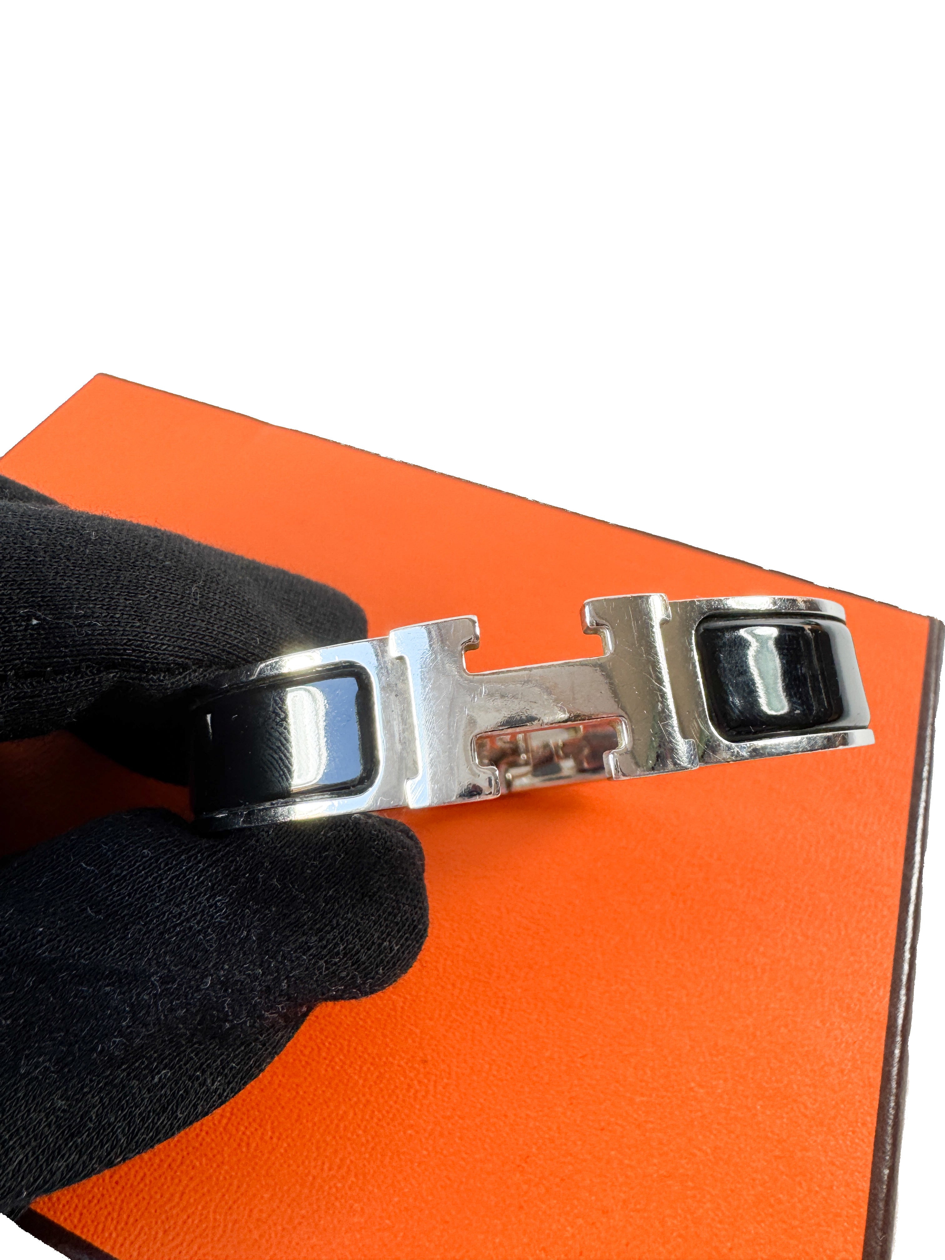 Hermès black & silver Clic H bracelet PM