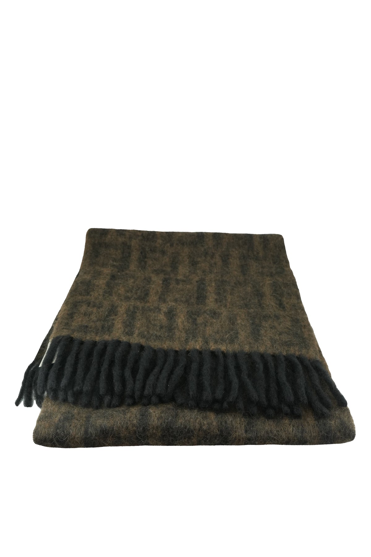 Fendi brown, black mohair fringe scarf