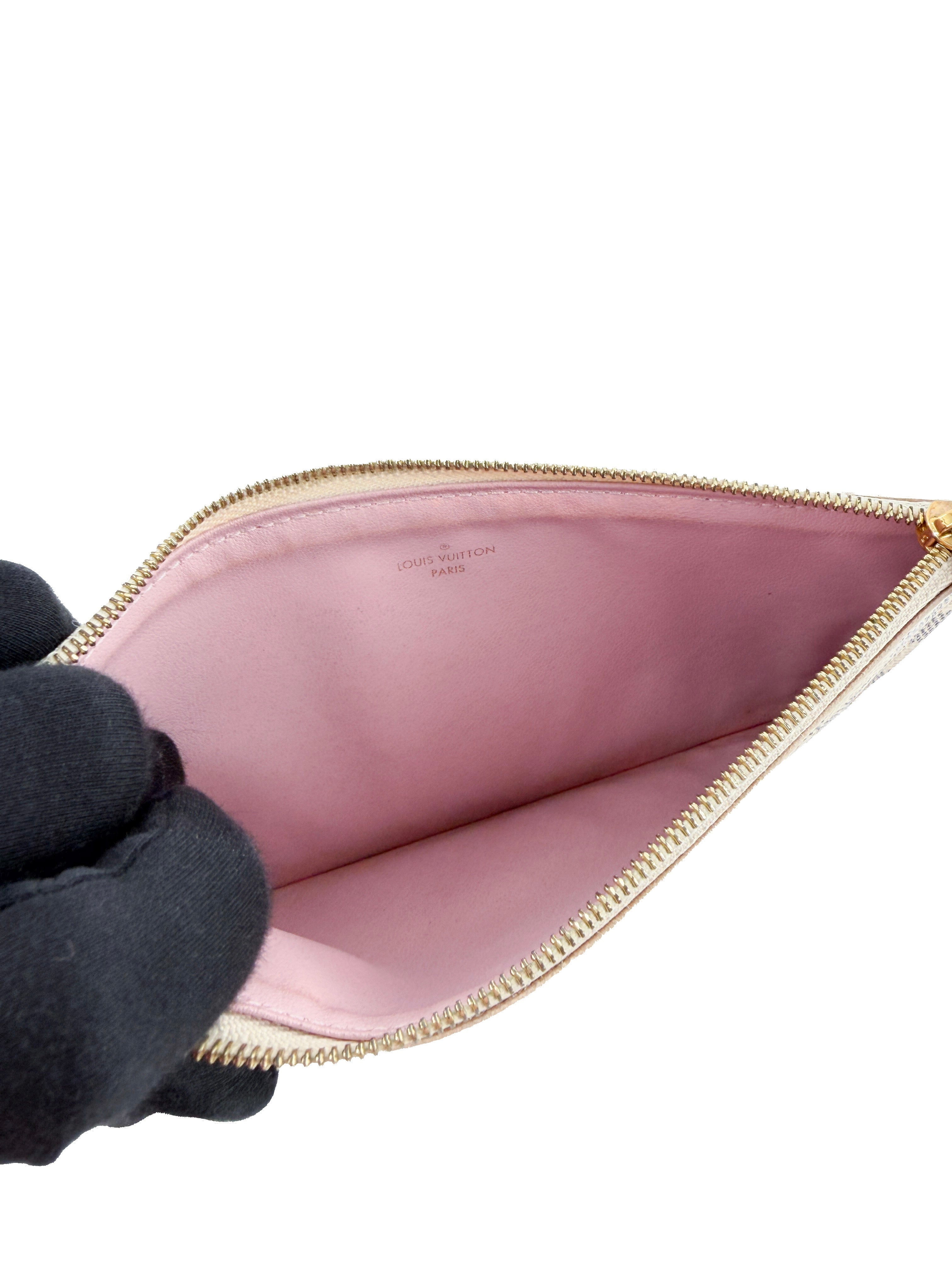 Louis Vuitton damier azur pochette Felicie chain wallet rose ballerine w/ inserts MI1250