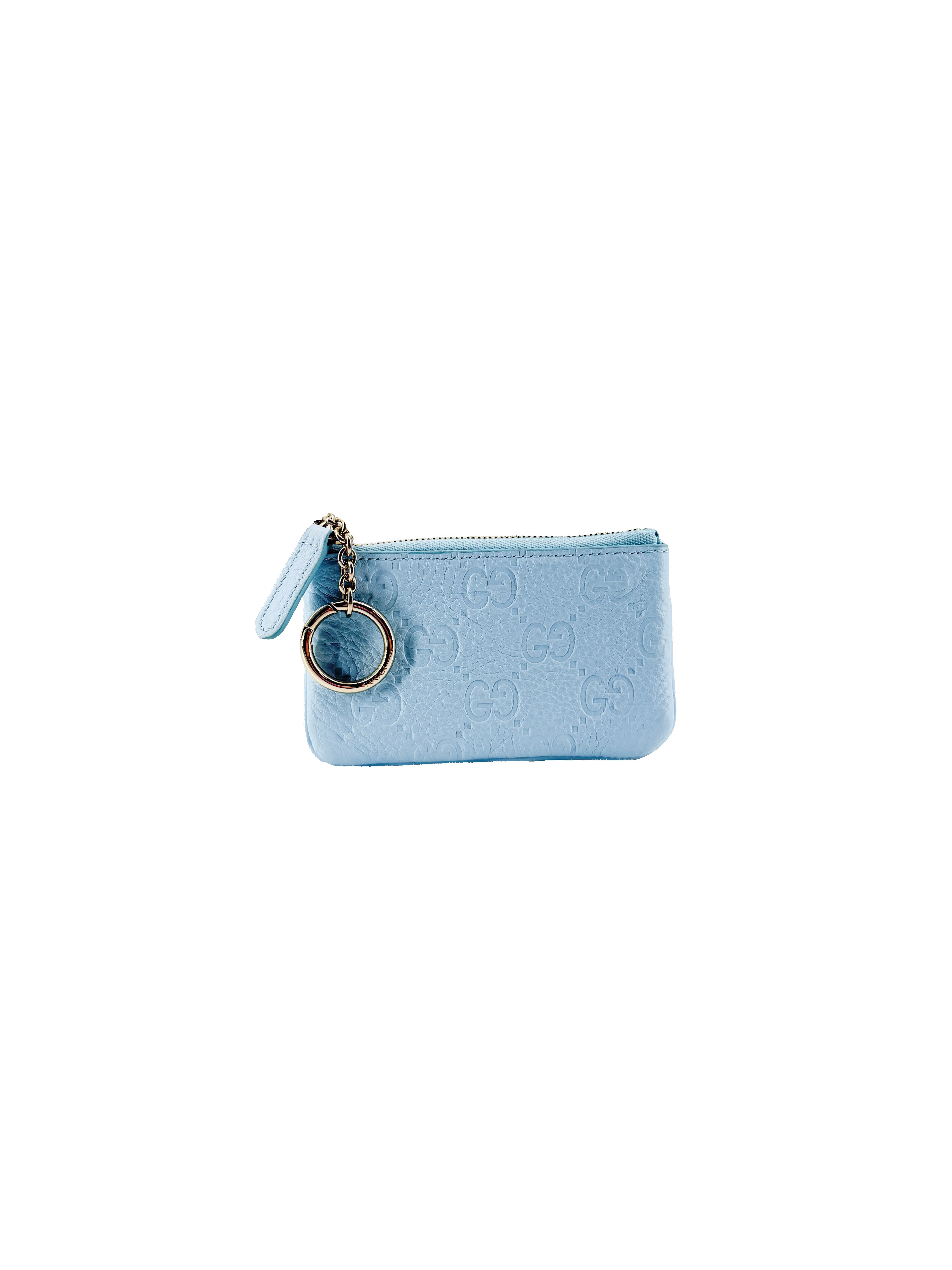 Gucci light blue leather Emblem zip key case 815891 1147